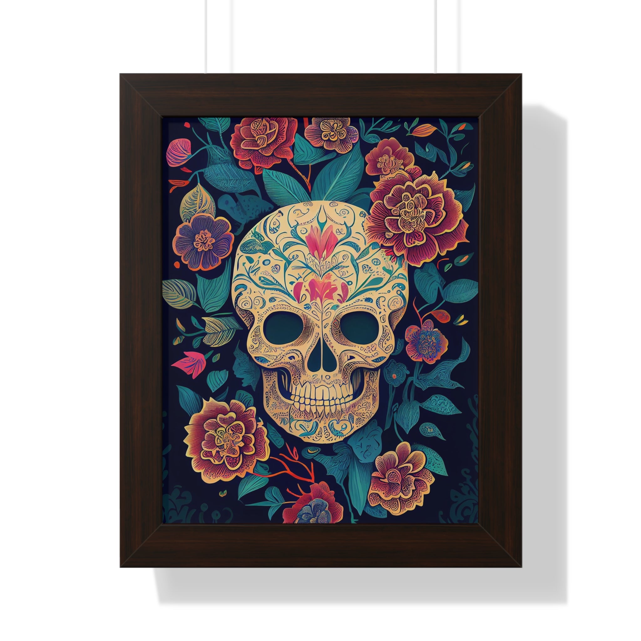 "BEIGE CHINOISERIE SUGAR SKULL" Framed Vertical Poster