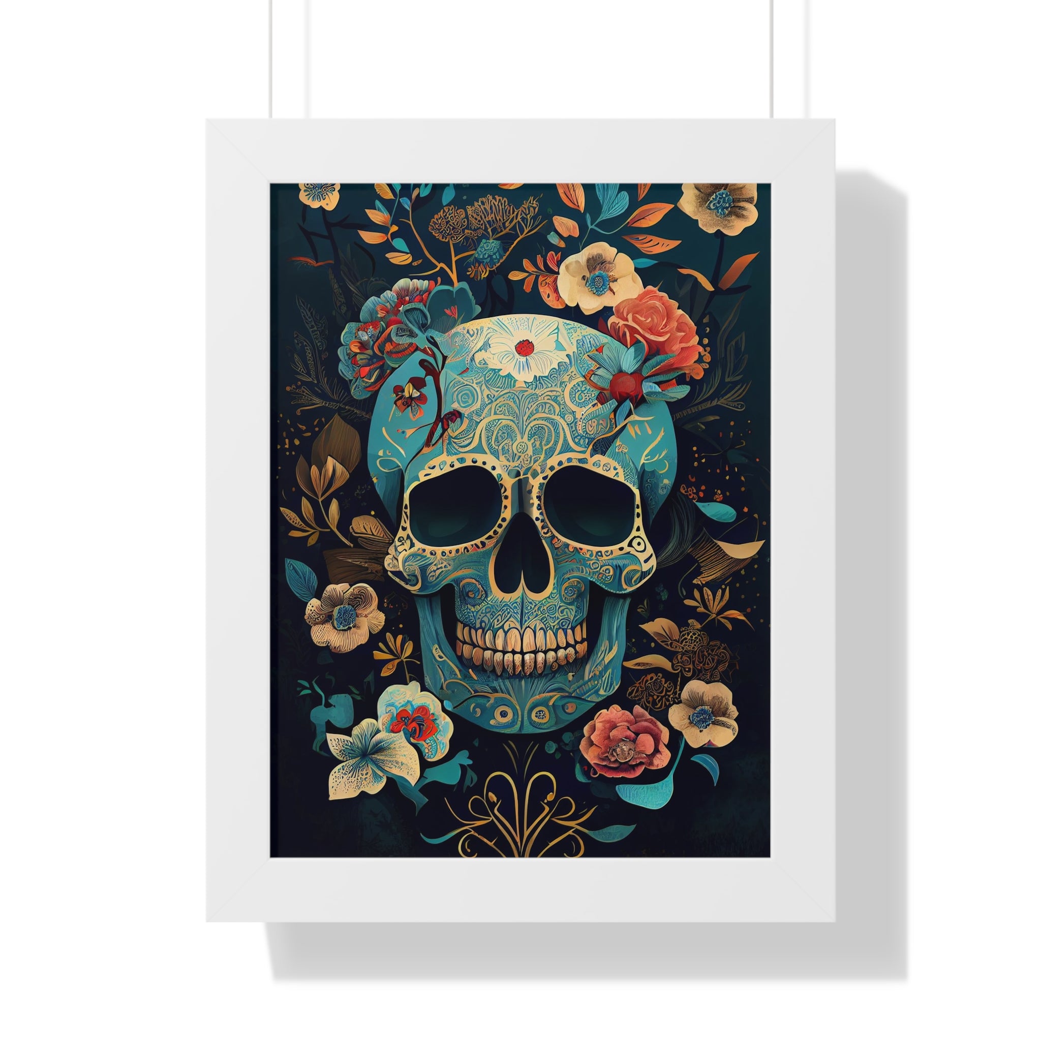 "BLUE CHINOISERIE SUGAR SKULL" Framed Vertical Poster