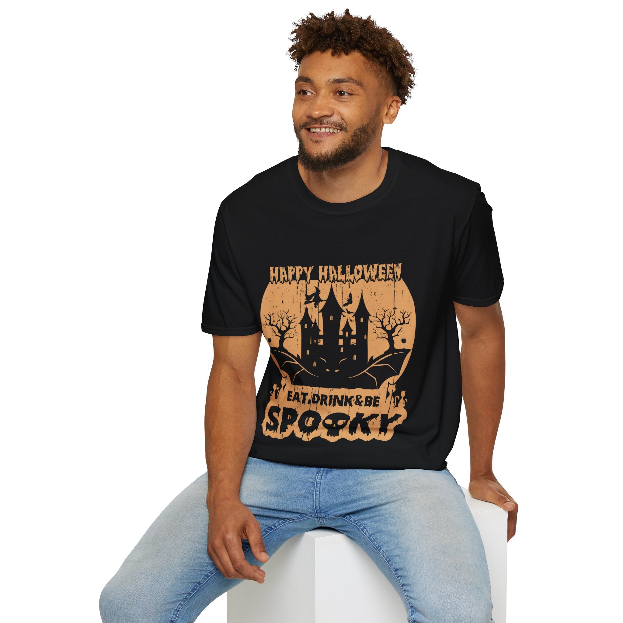 "HAPPY HALLOWEEN EAT, DRINK & BE SPOOKY" Unisex Soft style T-Shirt