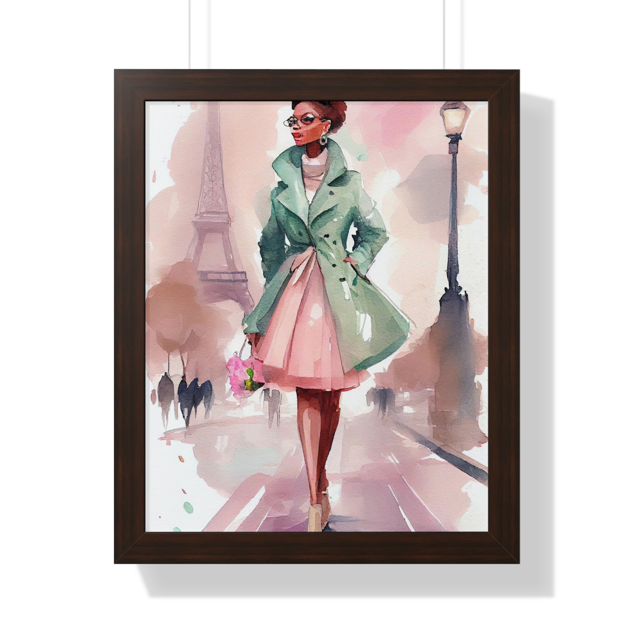 "BLACK WOMAN PARIS GLASSES" Framed Vertical Poster