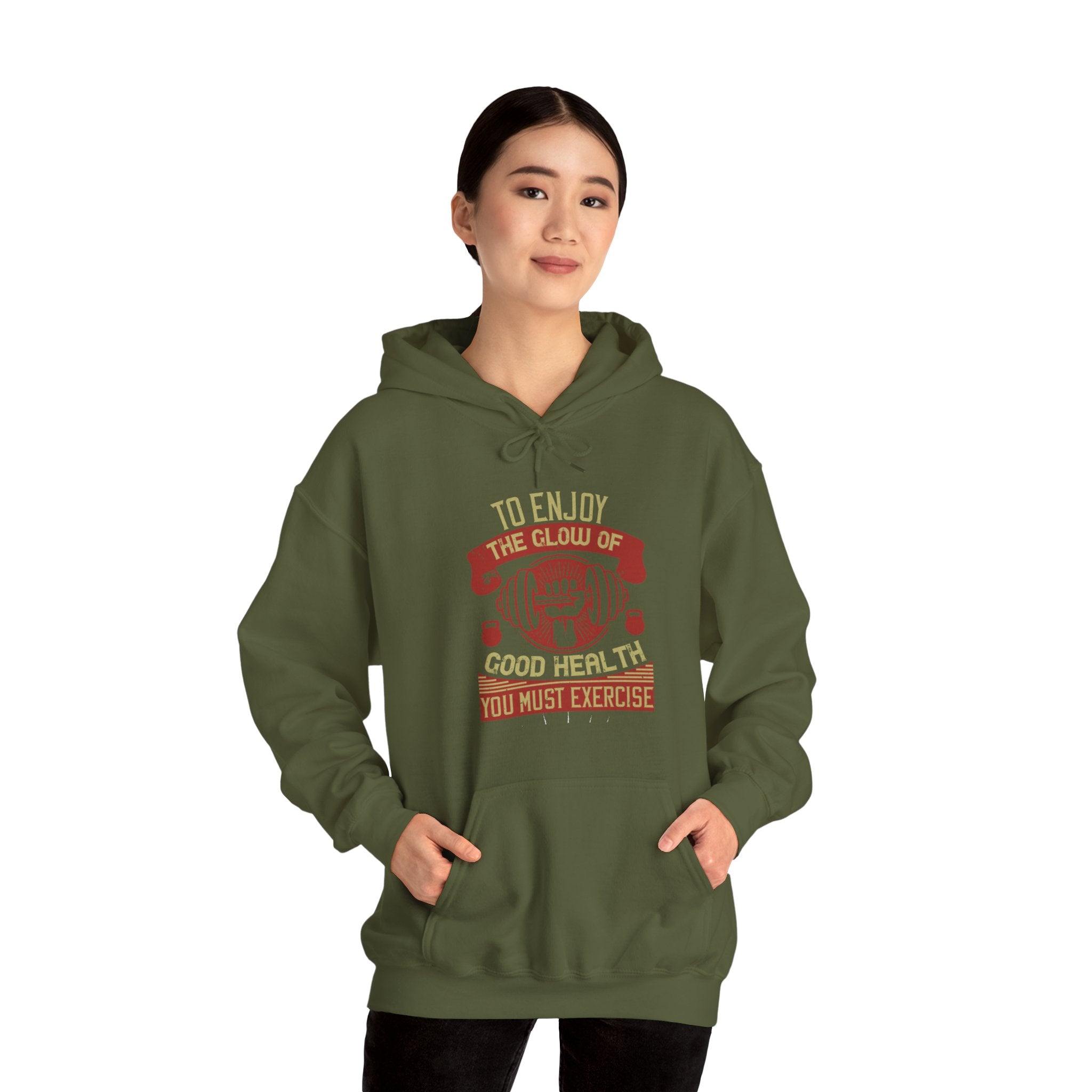 "To enjoy the glow of good health, you must exercise"  Unisex Heavy Blend™ Hooded Sweatshirt