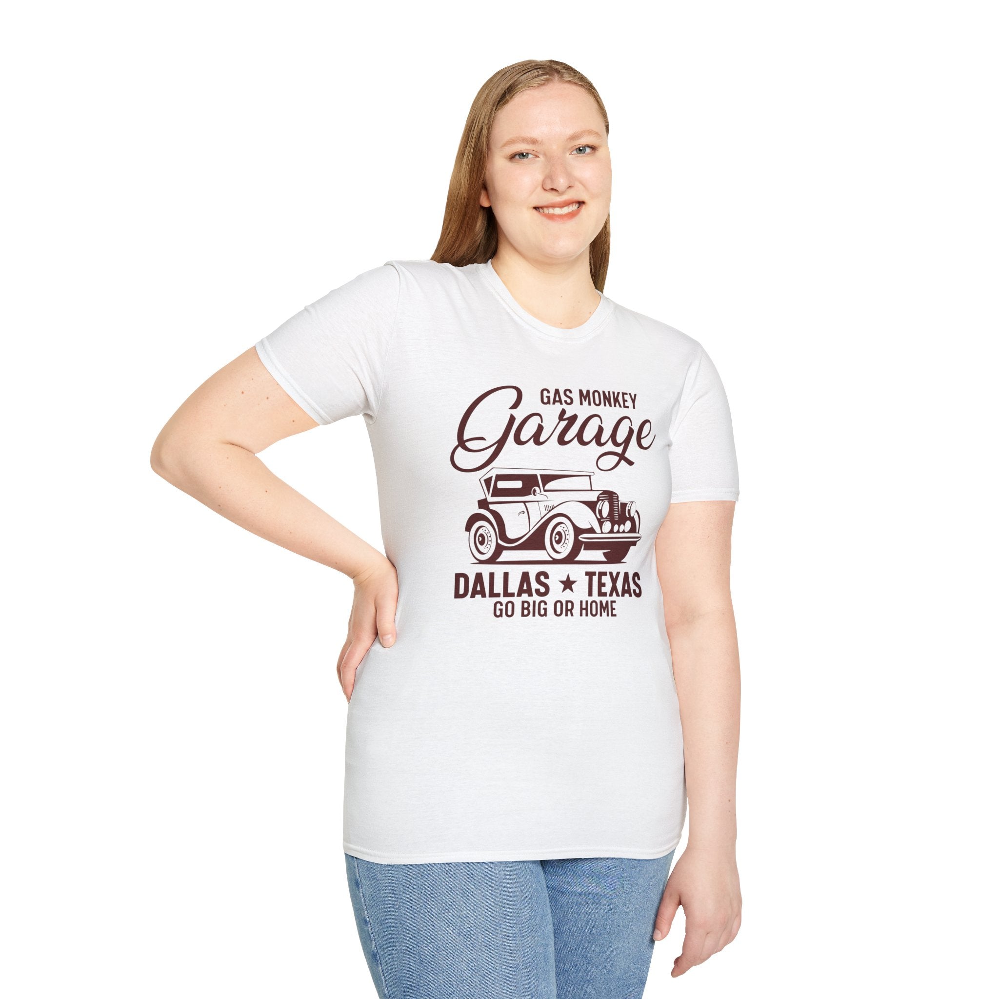 "GAS MONKEY GARAGE DALLAS TEXAS GO BIG OR HOME" Unisex Soft style T-Shirt