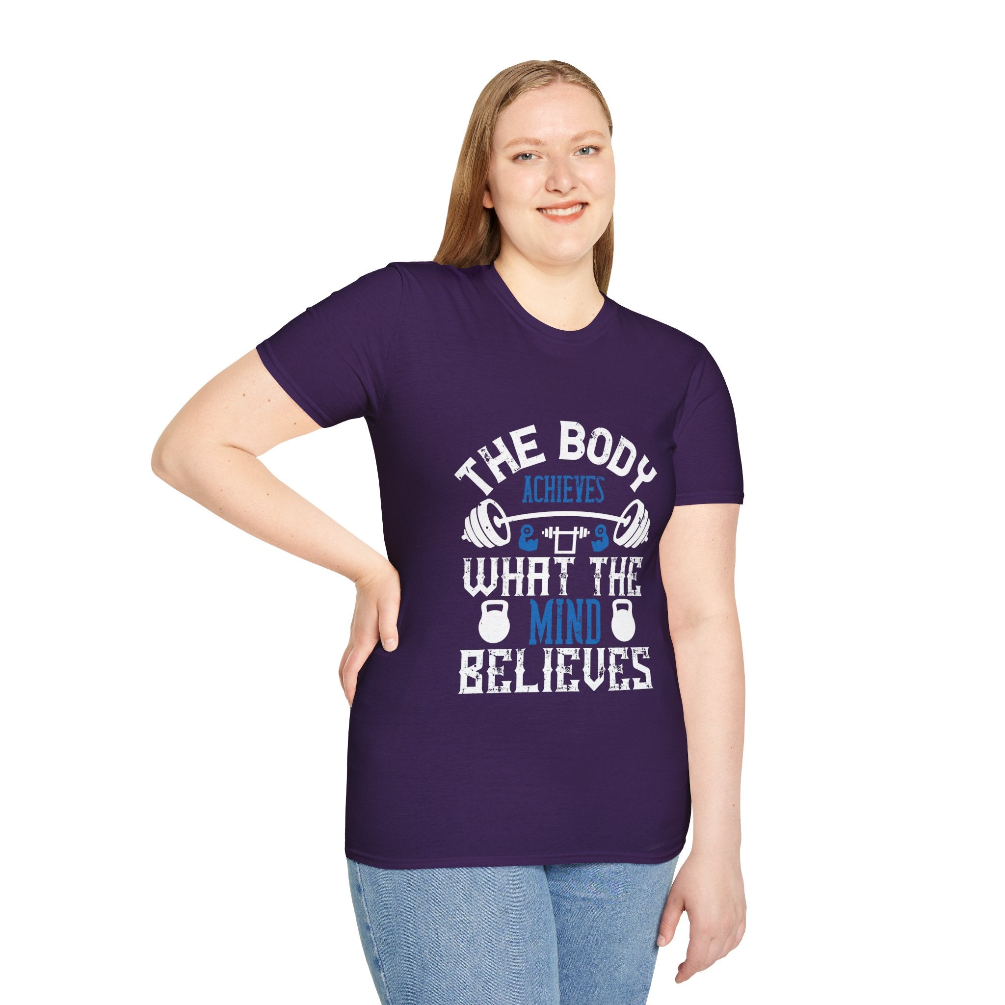 "The body achieves what the mind believes" Unisex Soft style T-Shirt