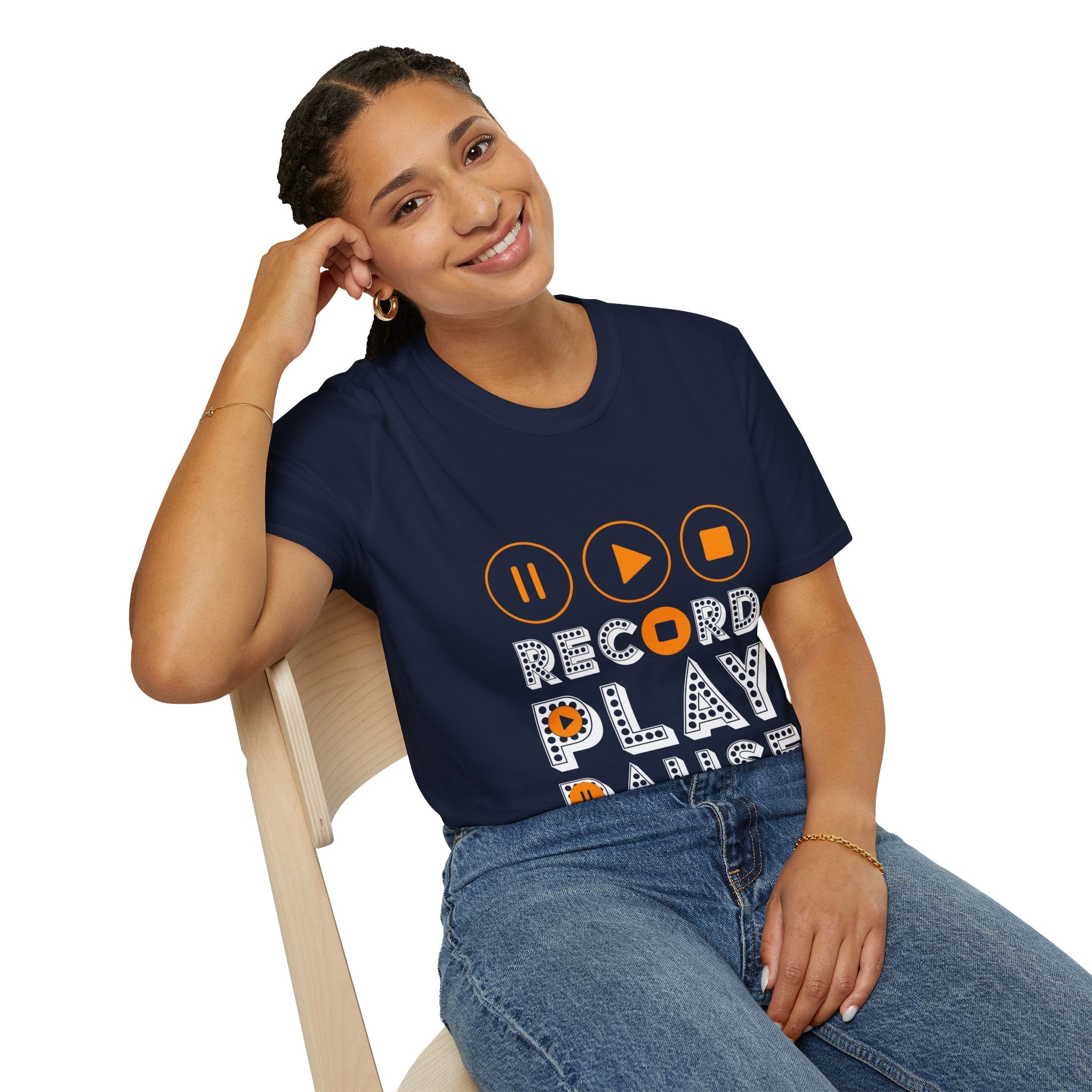 "Record Play Pause" Unisex Soft style T-Shirt