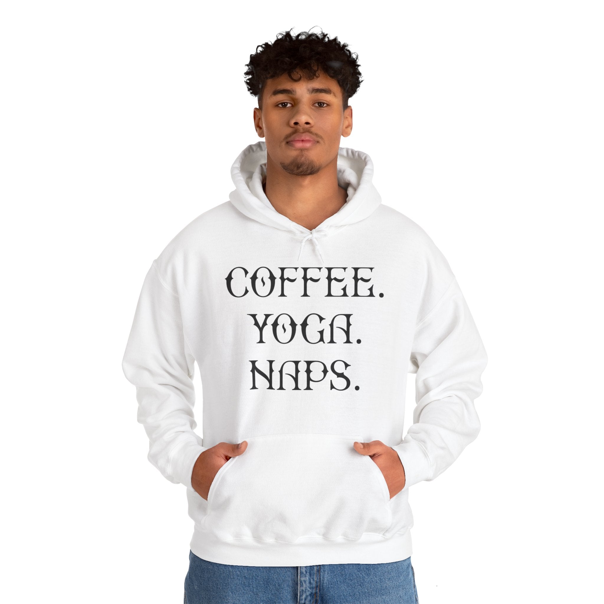 "COFFEE YOGA NAPS" Unisex Heavy Blend™ Hooded Sweatshirt