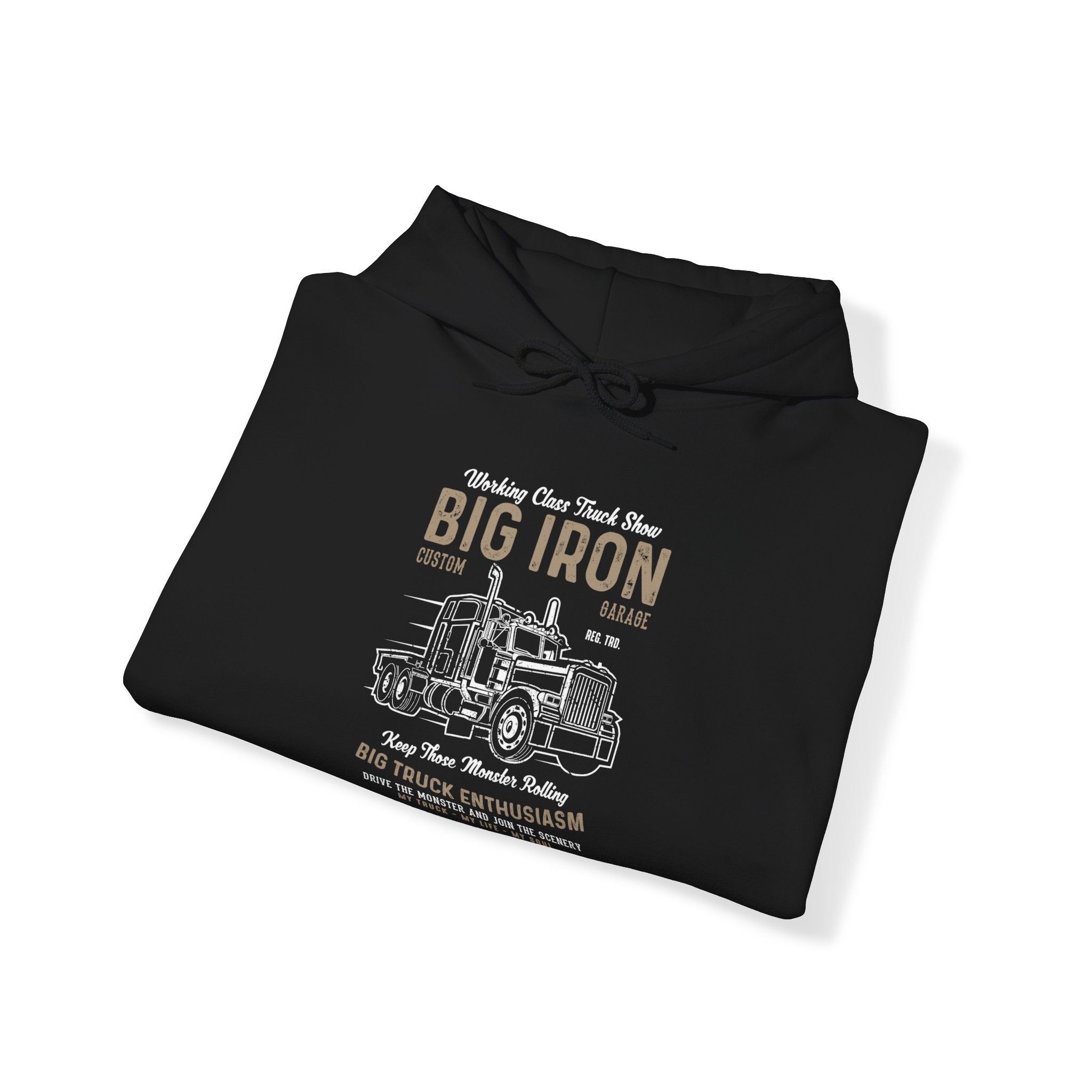 "BIG IRON CUSTOM GARAGE BIG TRUCK ENTHUSIASM" Unisex Heavy Blend™ Hooded Sweatshirt