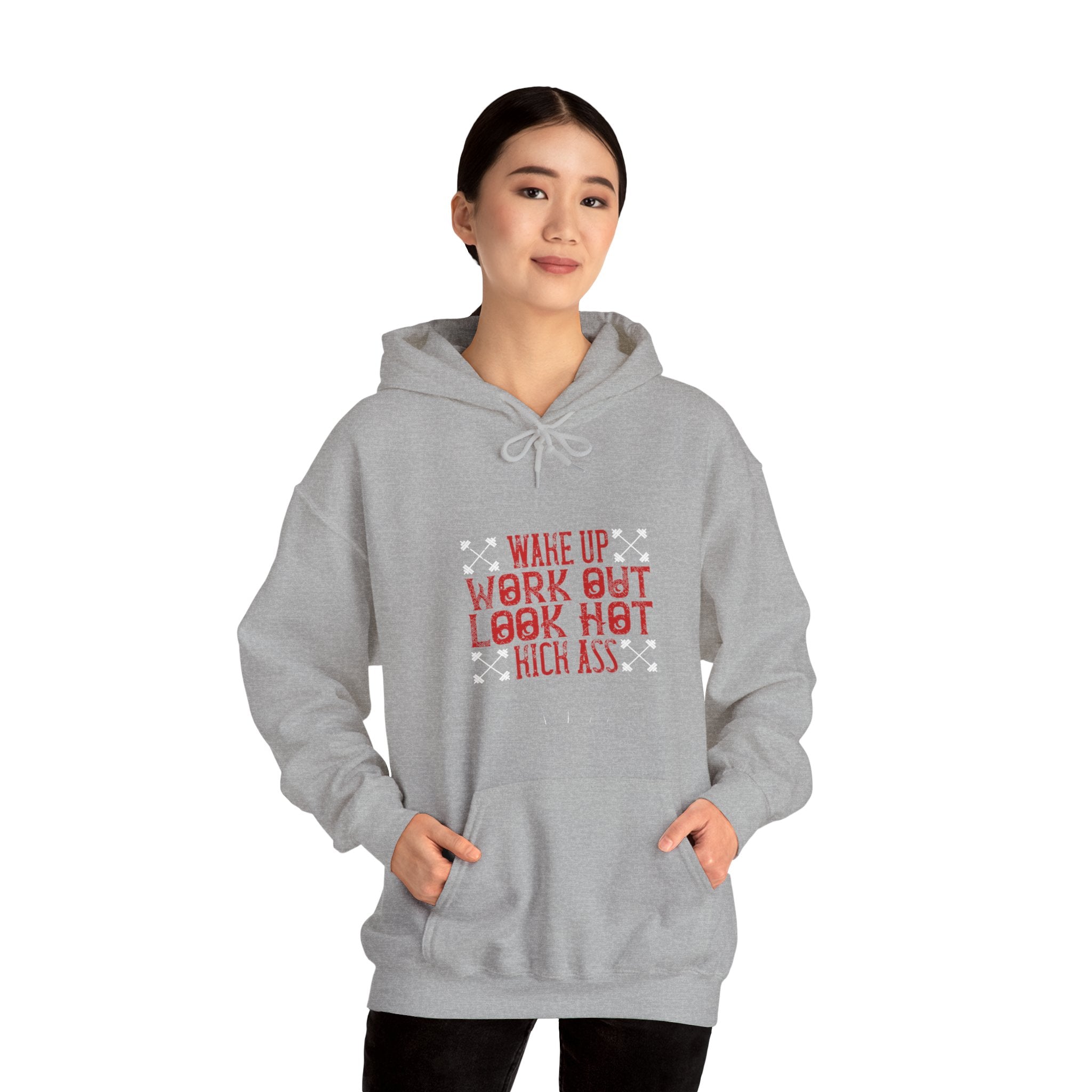 "Wake up. Work out. Look hot. Kick ass" Unisex Heavy Blend™ Hooded Sweatshirt