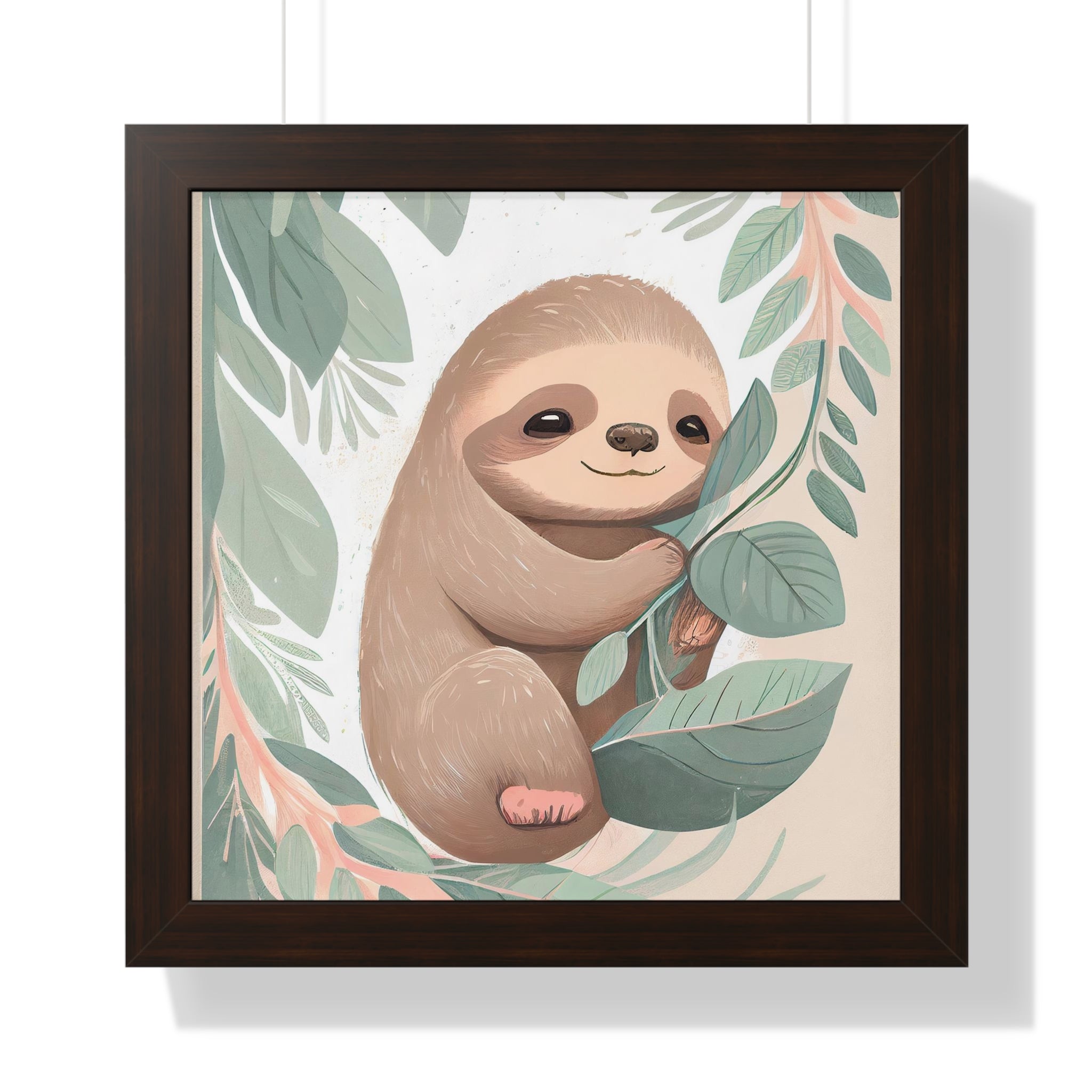 "ABSTRACT BABY SLOTH ON LEAF" Framed Vertical Poster