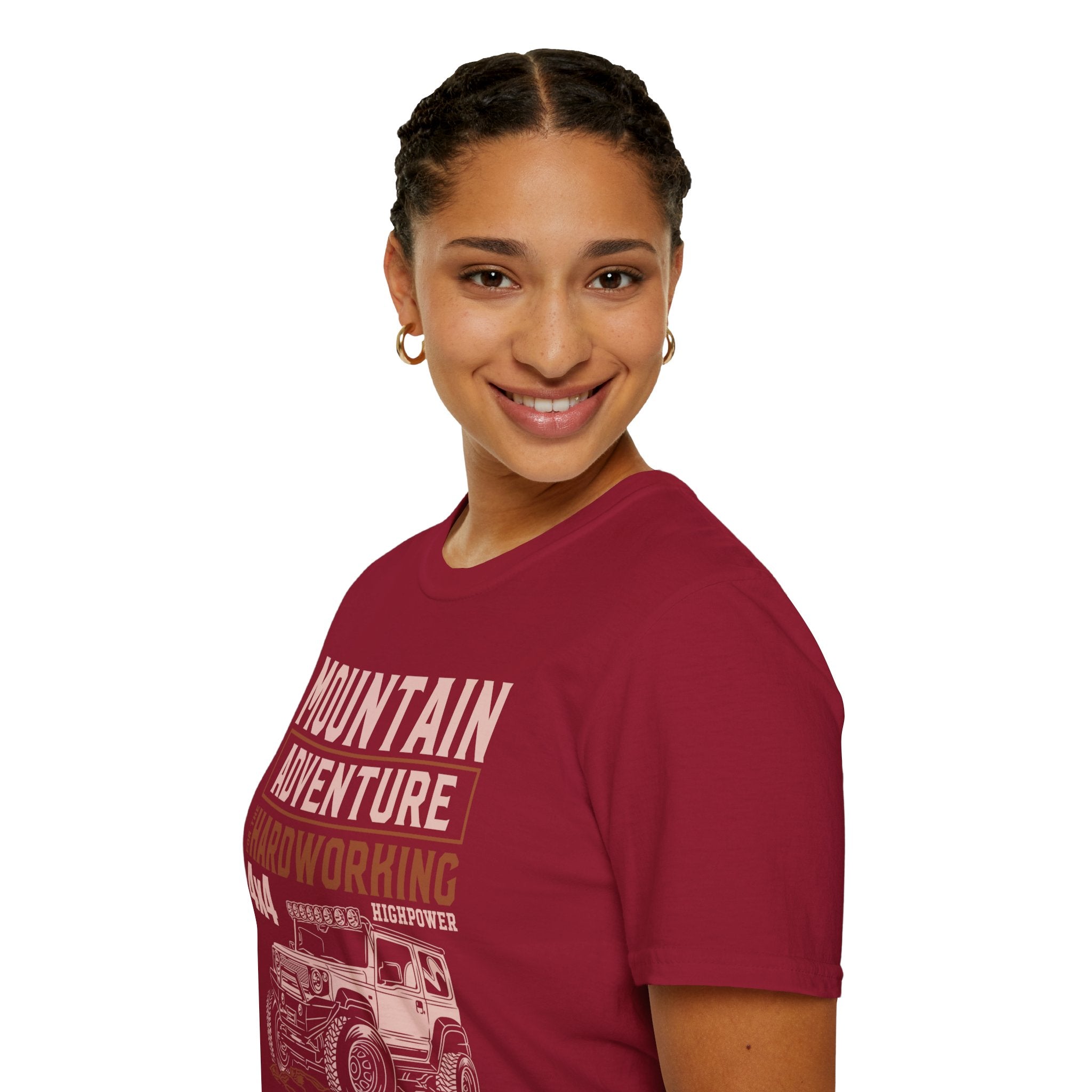 "MOUNTAIN ADVENTURE HARDWORKING 4X4" Unisex Soft style T-Shirt