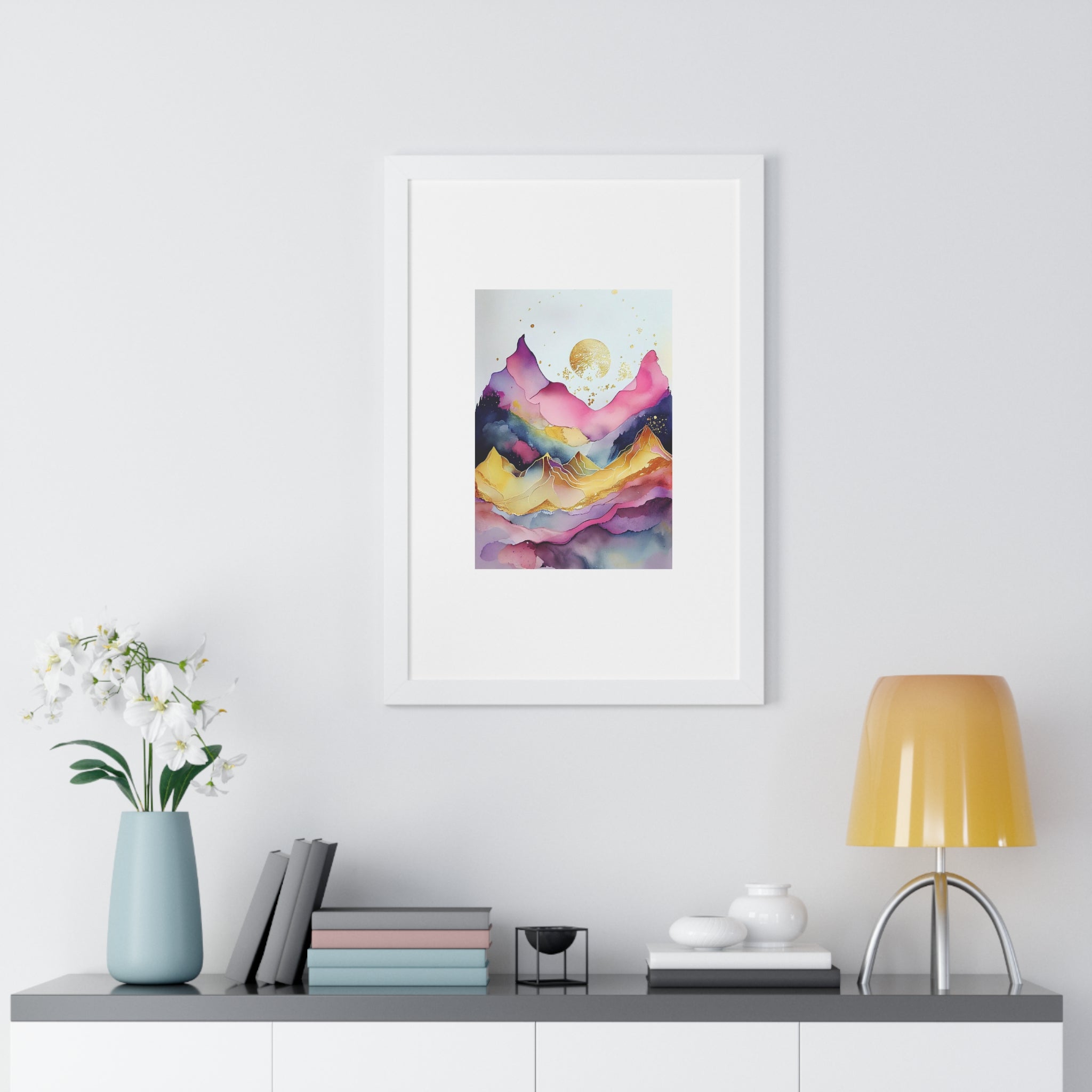 "ABSTRACT ALCOHOLIC INK MOUNTAIN" Framed Vertical Poster