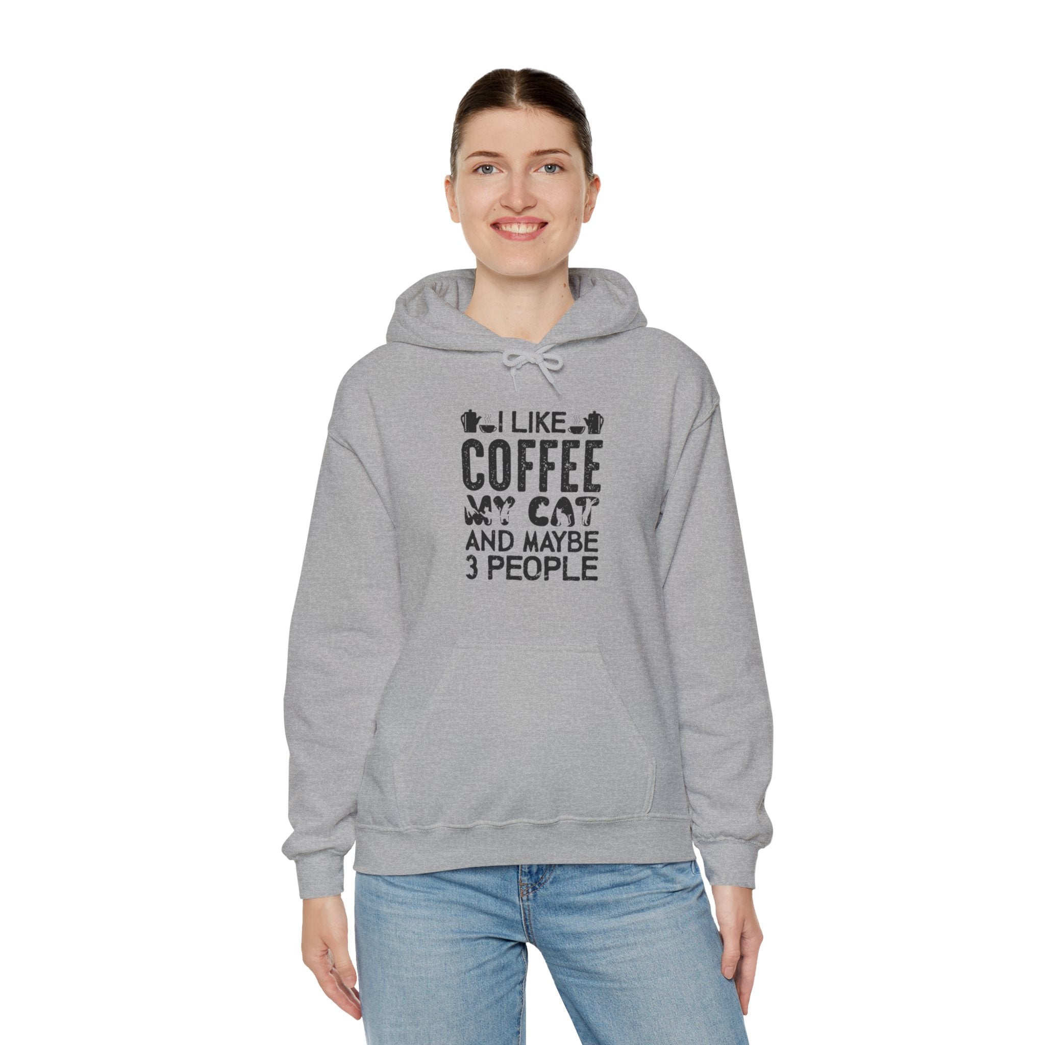 "I LIKE COFFEE MY CAT AND MAYBE 3 PEOPLE" Unisex Heavy Blend™ Hooded Sweatshirt