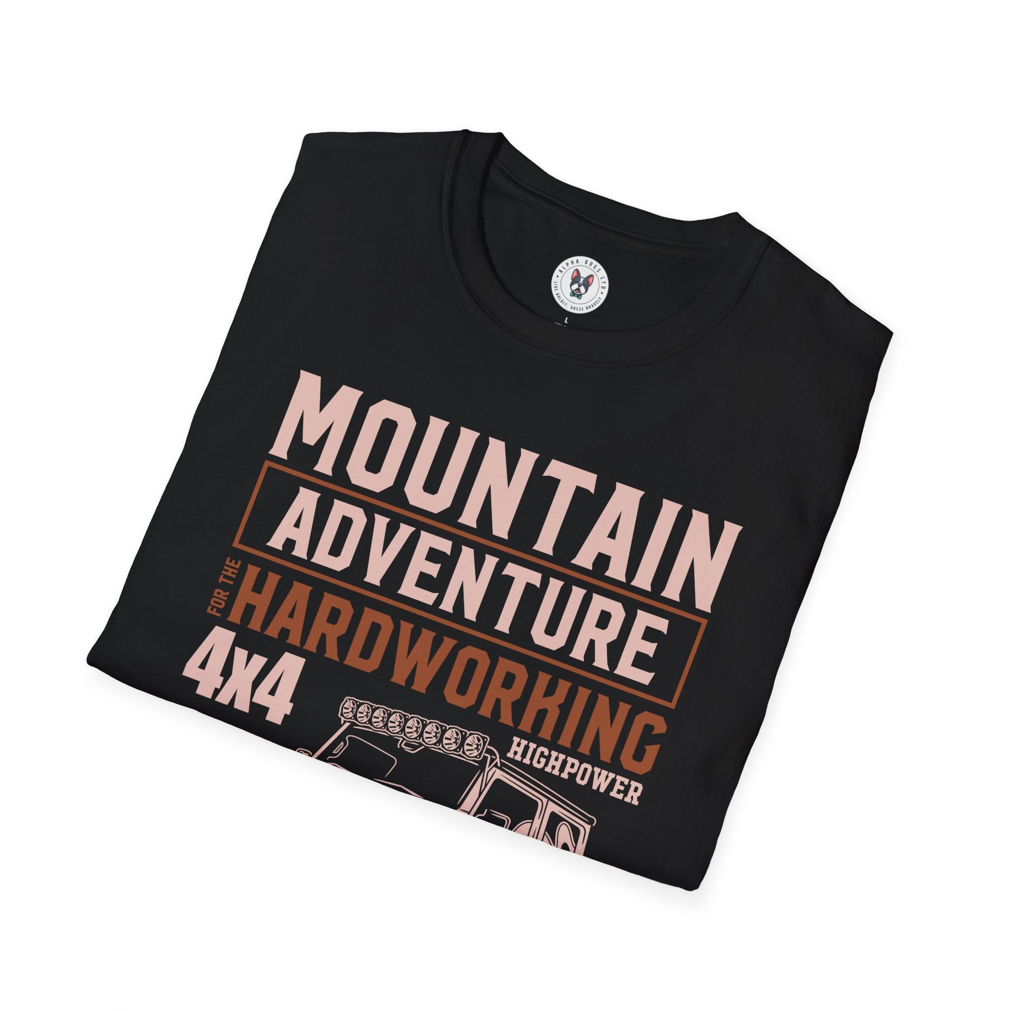 "MOUNTAIN ADVENTURE HARDWORKING 4X4" Unisex Soft style T-Shirt