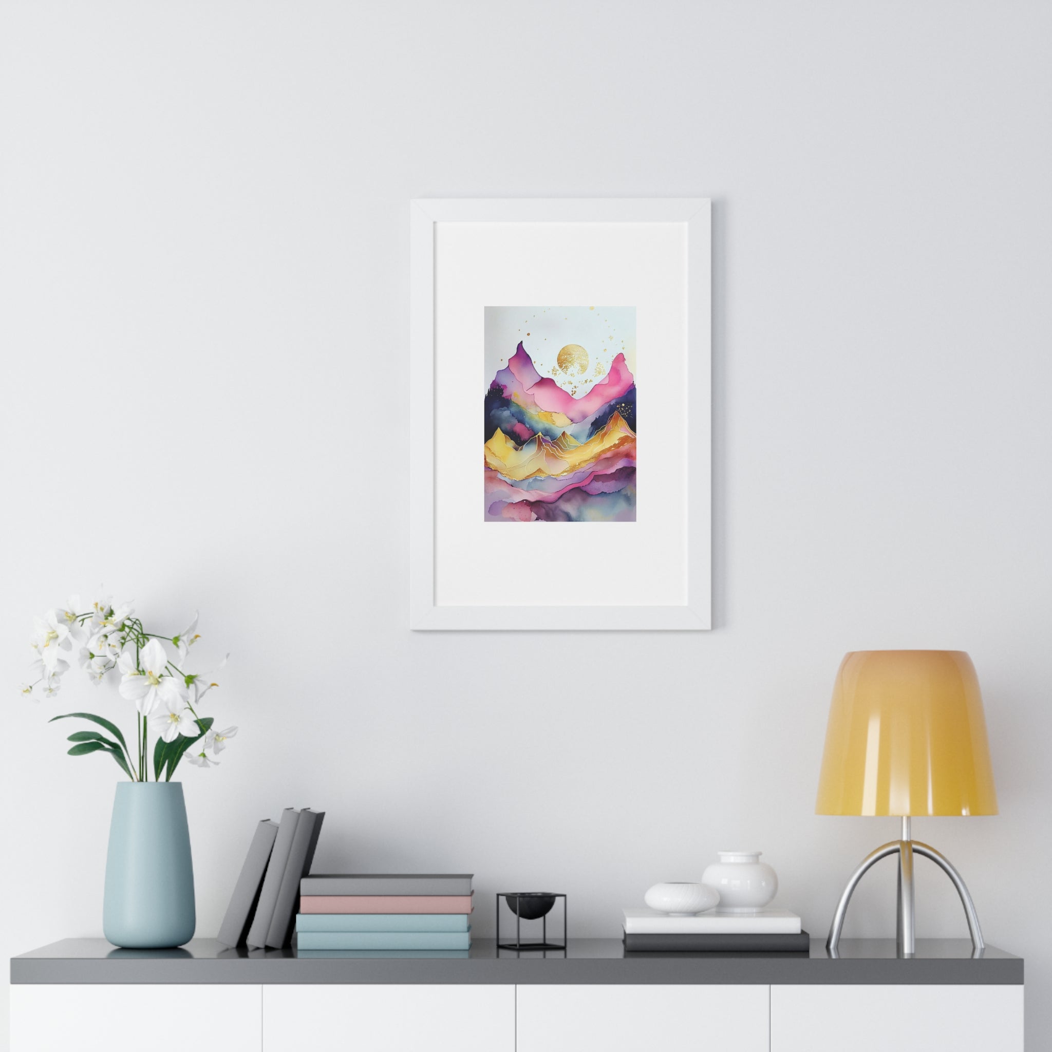 "ABSTRACT ALCOHOLIC INK MOUNTAIN" Framed Vertical Poster