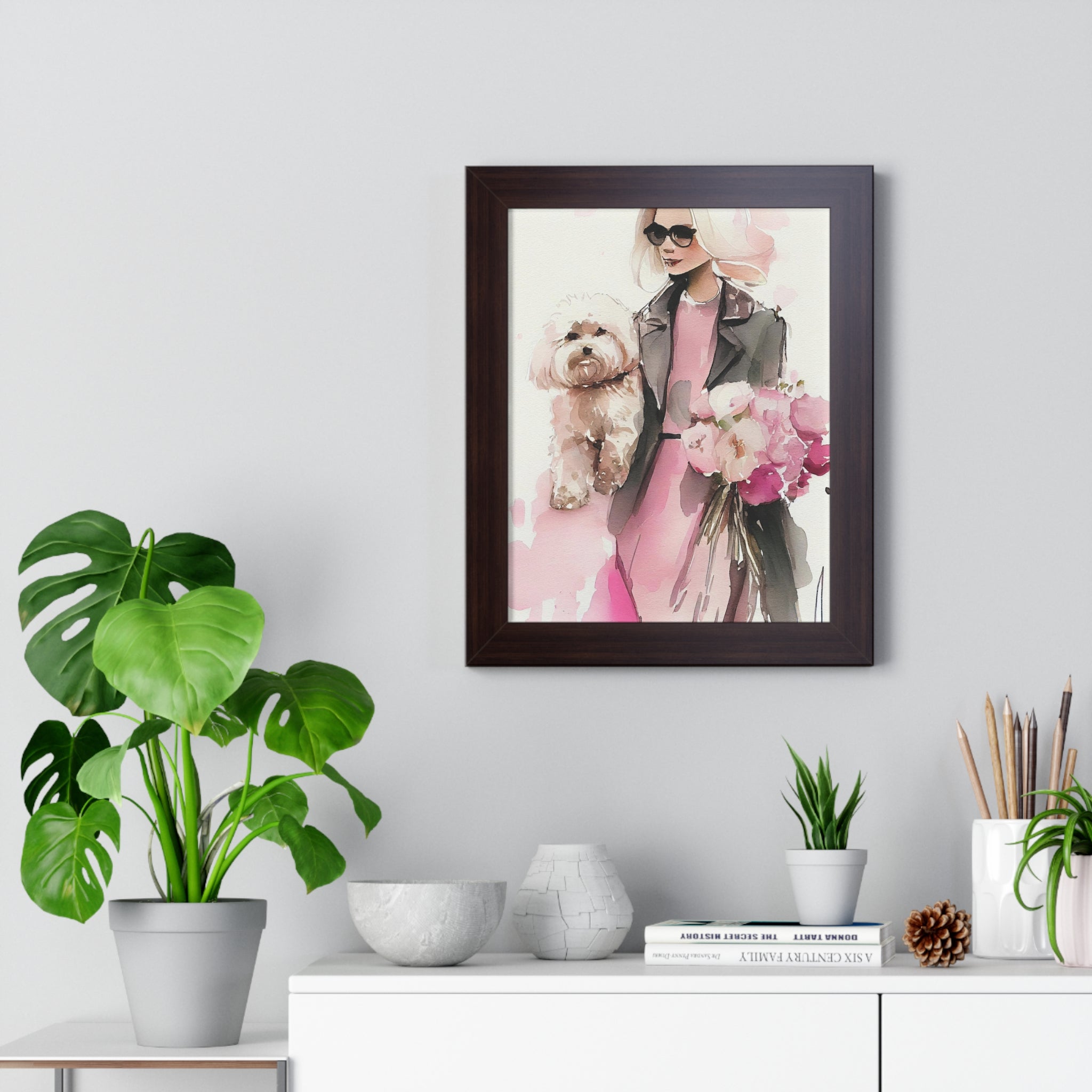 "BLONDE LADY MALTIPOO SUNGLASSES" Framed Vertical Poster