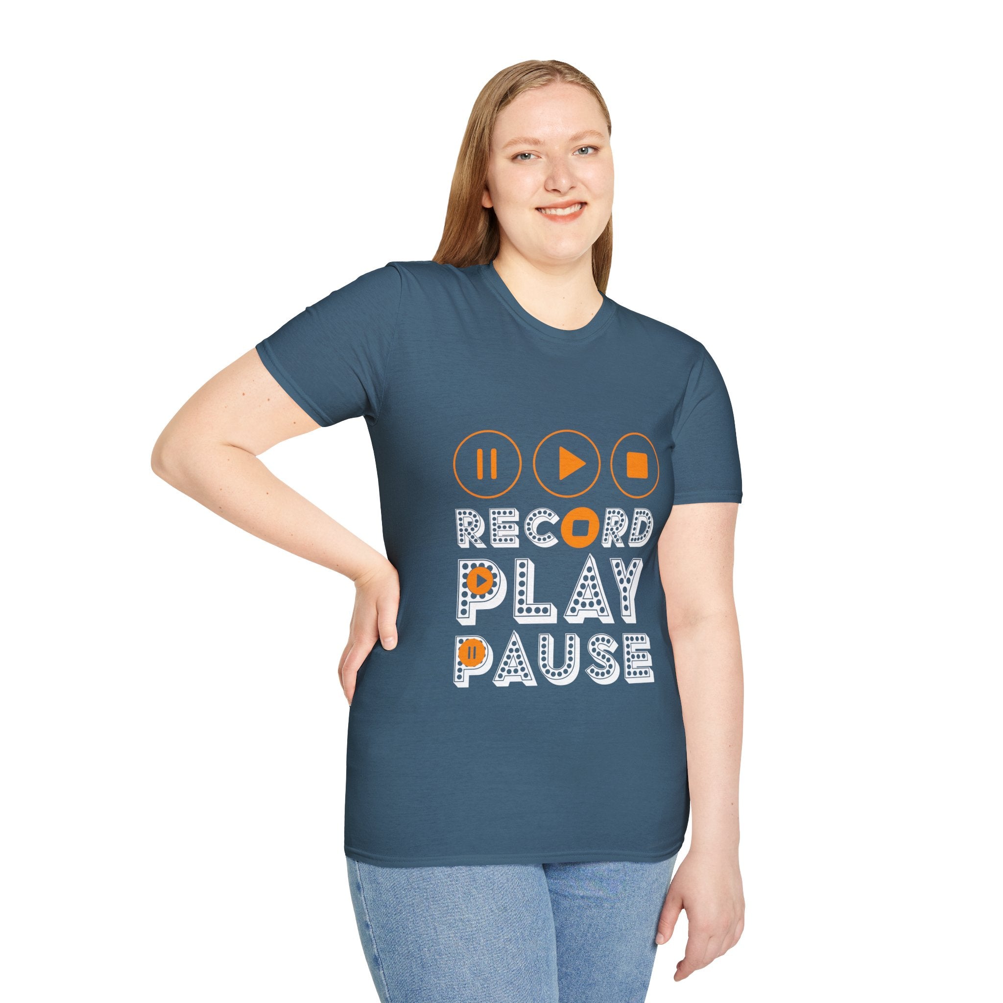 "Record Play Pause" Unisex Soft style T-Shirt