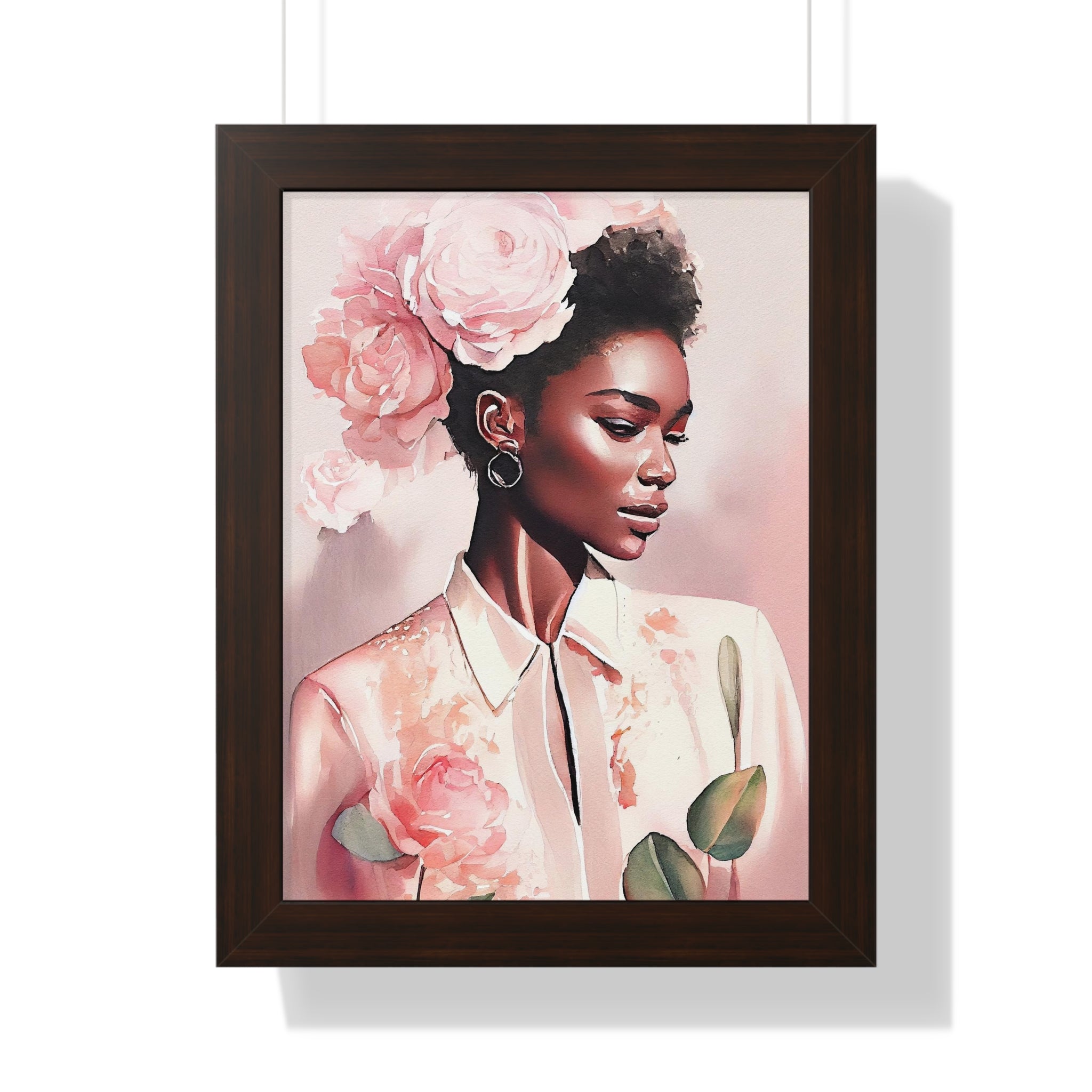 "BLACK WOMAN PEONIES" Framed Vertical Poster