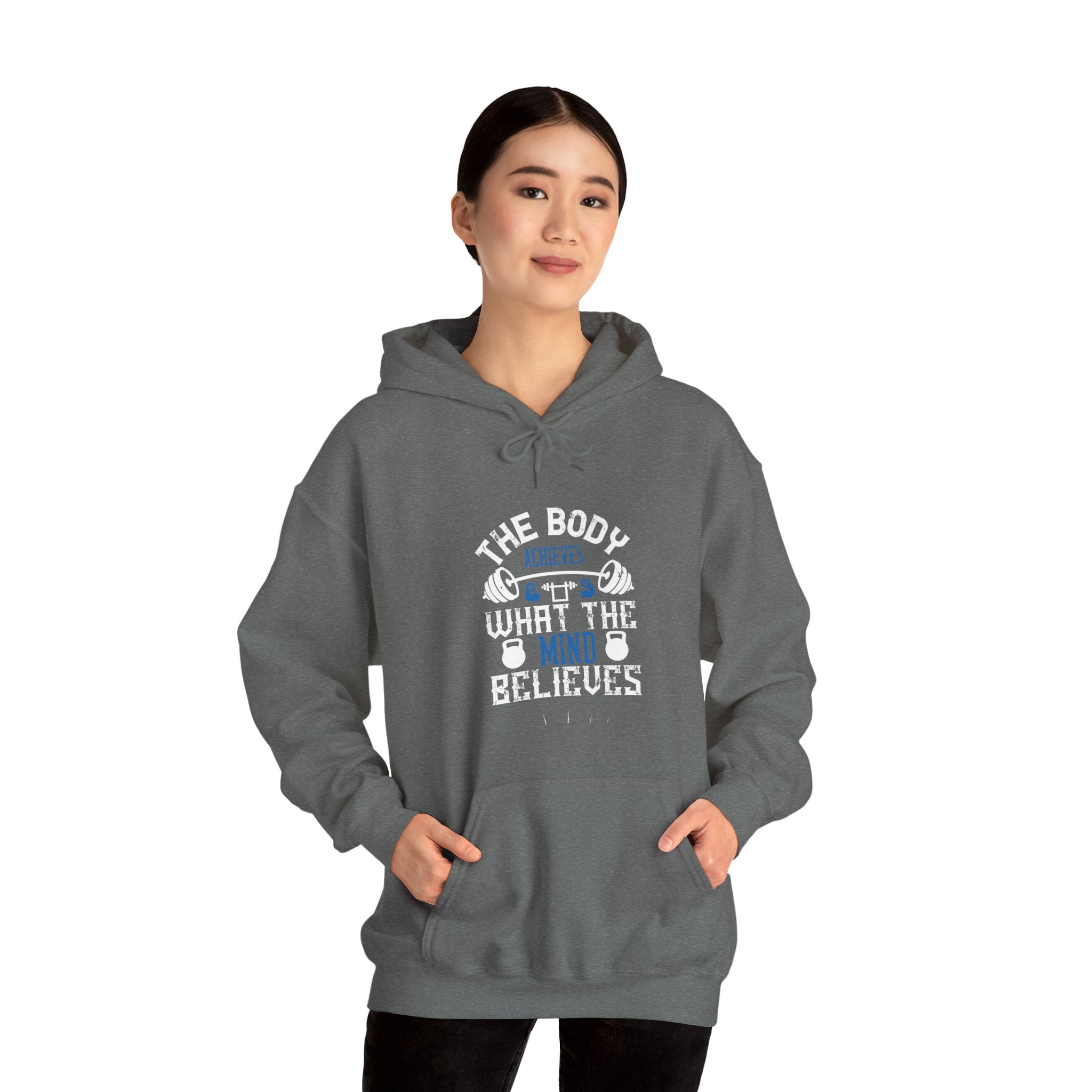 "The body achieves what the mind believes" Unisex Heavy Blend™ Hooded Sweatshirt