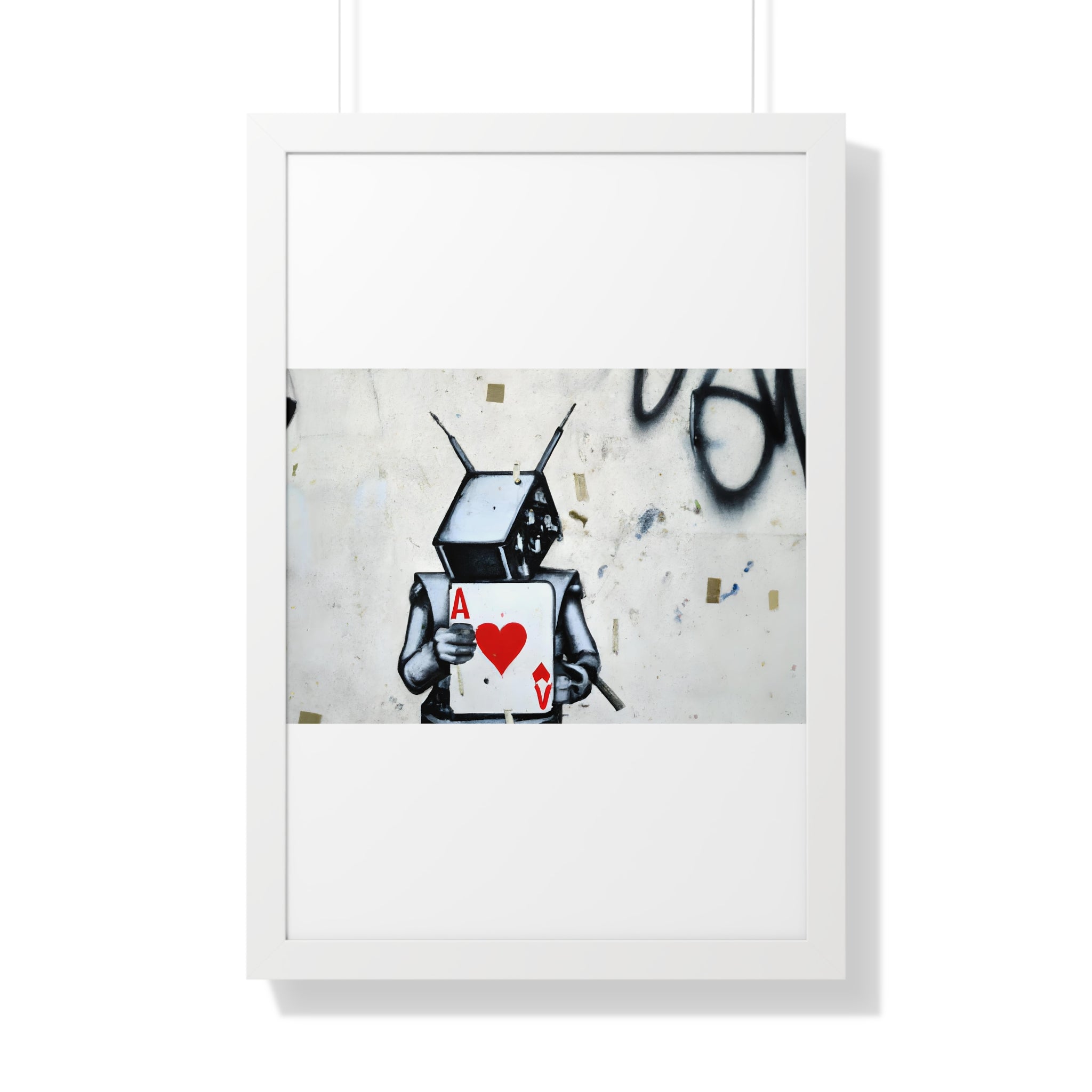 "BANKSY-STYLE GRAFFITI OF A ROBOT PLAYING CARDS" Framed Vertical Poster