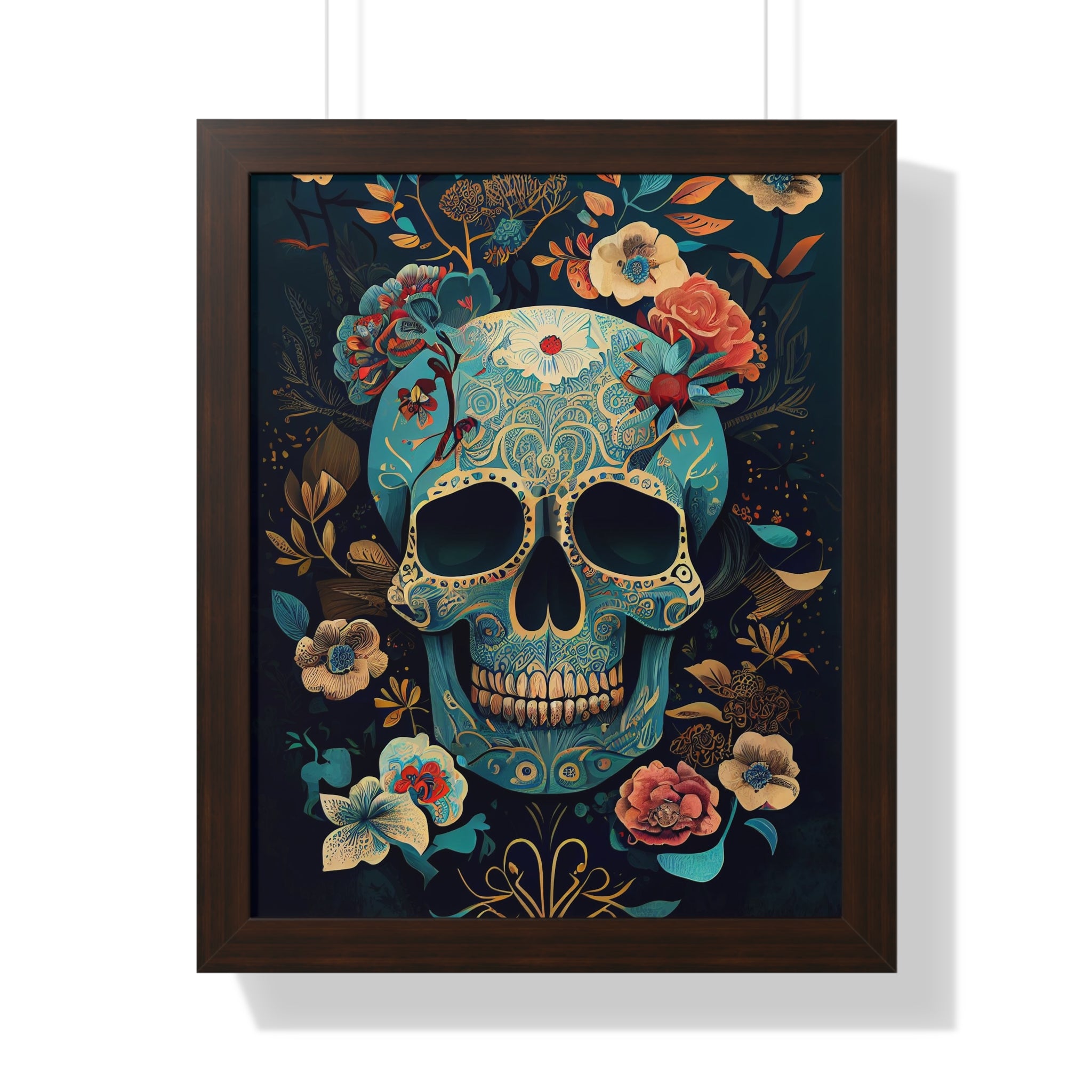 "BLUE CHINOISERIE SUGAR SKULL" Framed Vertical Poster