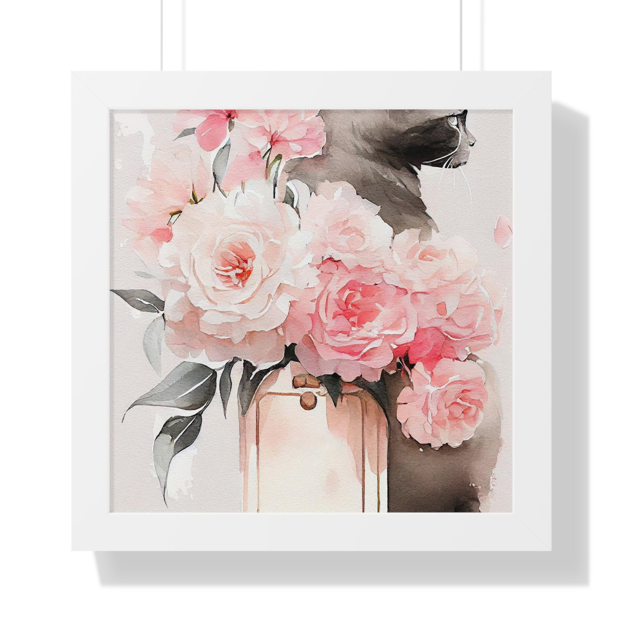 "BLACK CAT PERFUME PEONIES" Framed Vertical Poster