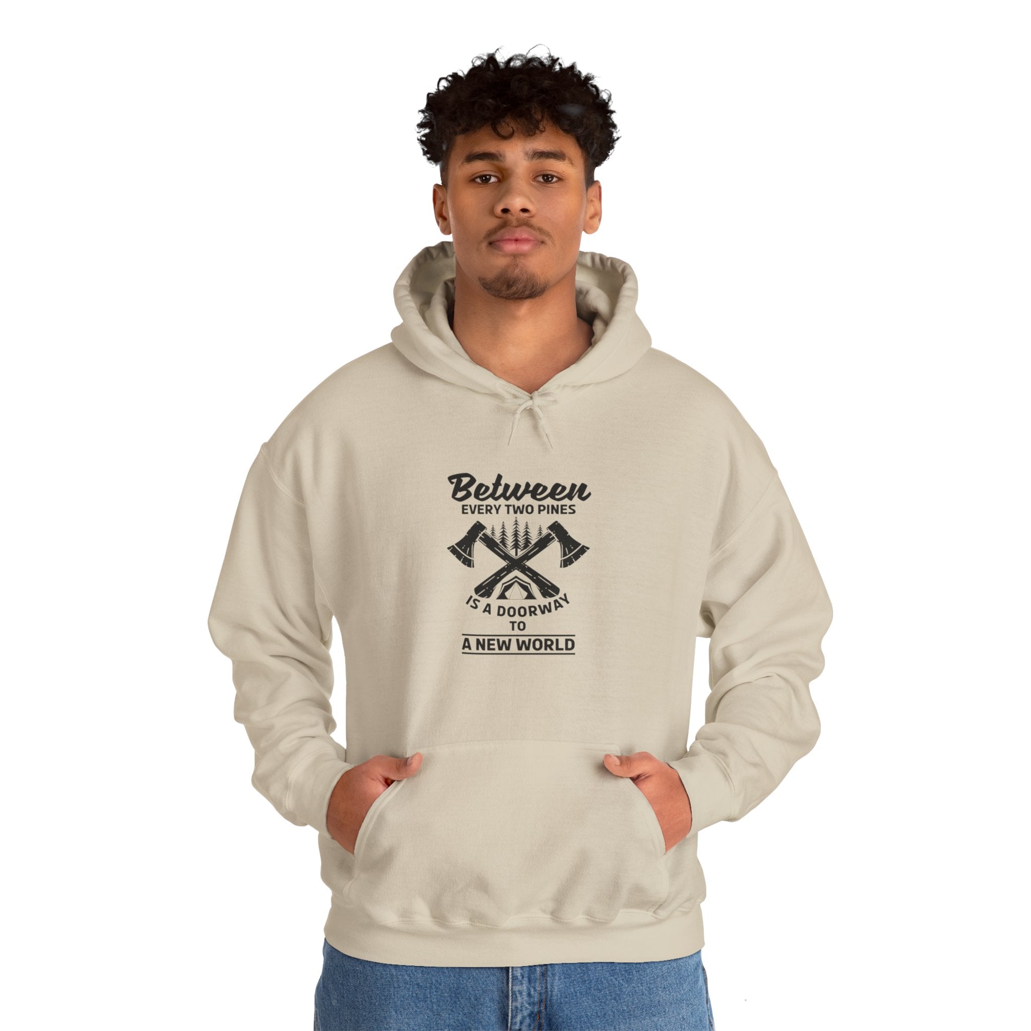 "Between Every Two Pines Is A Door To New World" Unisex Heavy Blend™ Hooded Sweatshirt