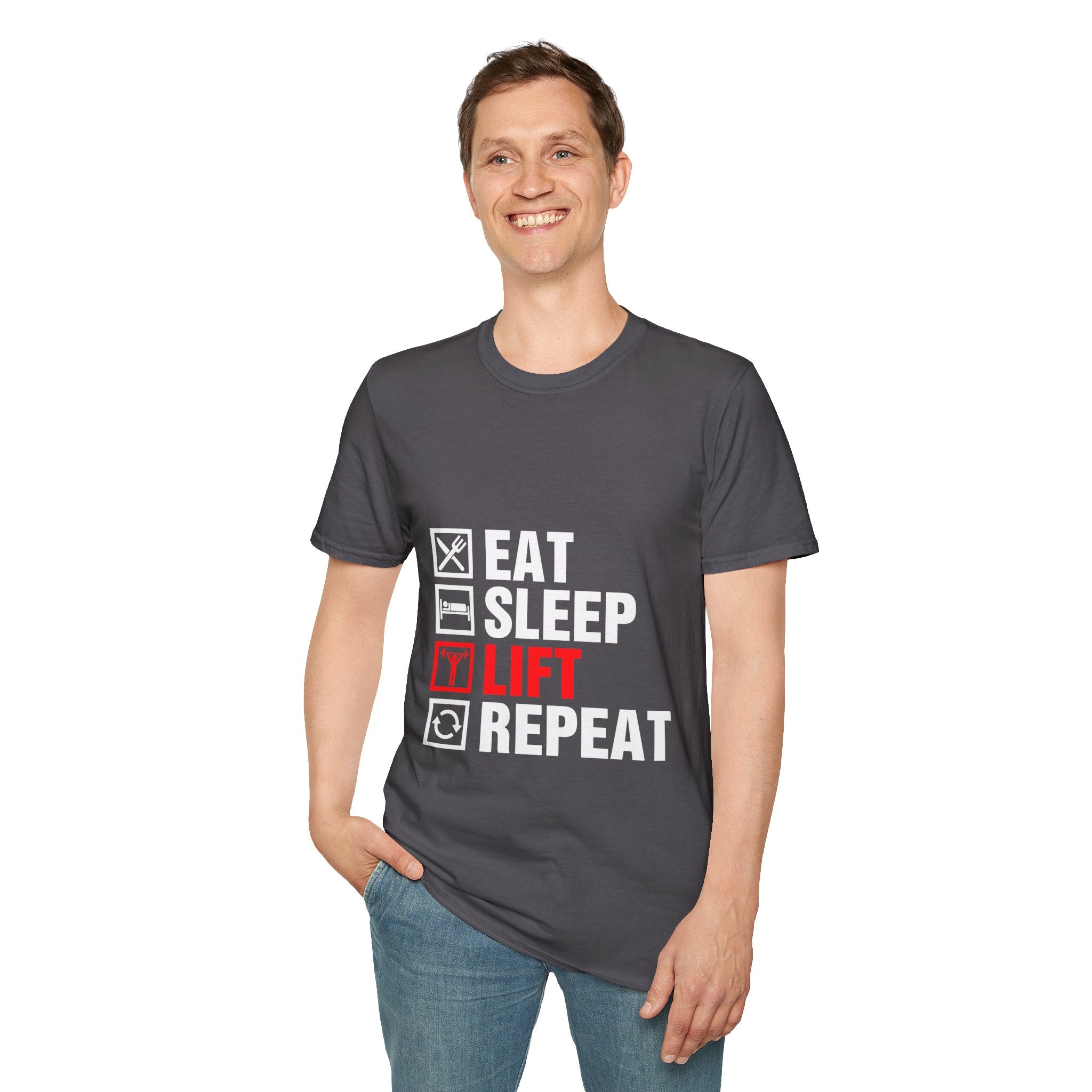 "Eat Sleep Lift Repeat" Unisex Soft Style T-Shirt