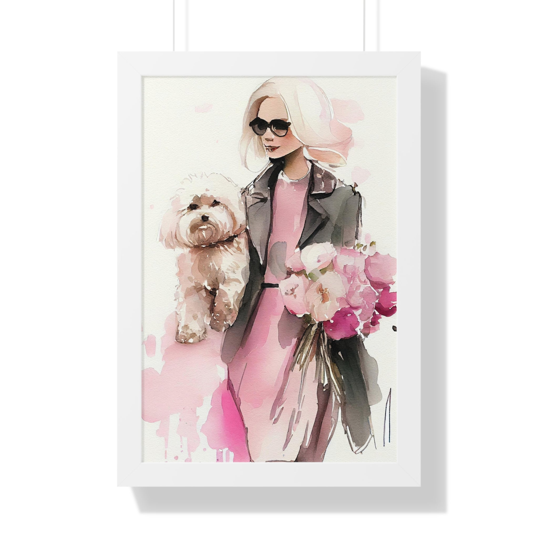 "BLONDE LADY MALTIPOO SUNGLASSES" Framed Vertical Poster