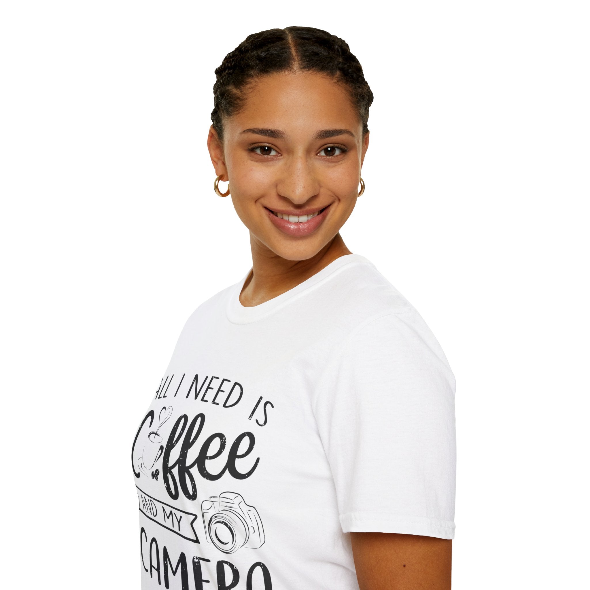 "ALL I NEED IS COFFEE AND MY CAMERA" Unisex Soft style T-Shirt