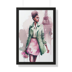 "BLACK WOMAN PARIS STREETS" Framed Vertical Poster