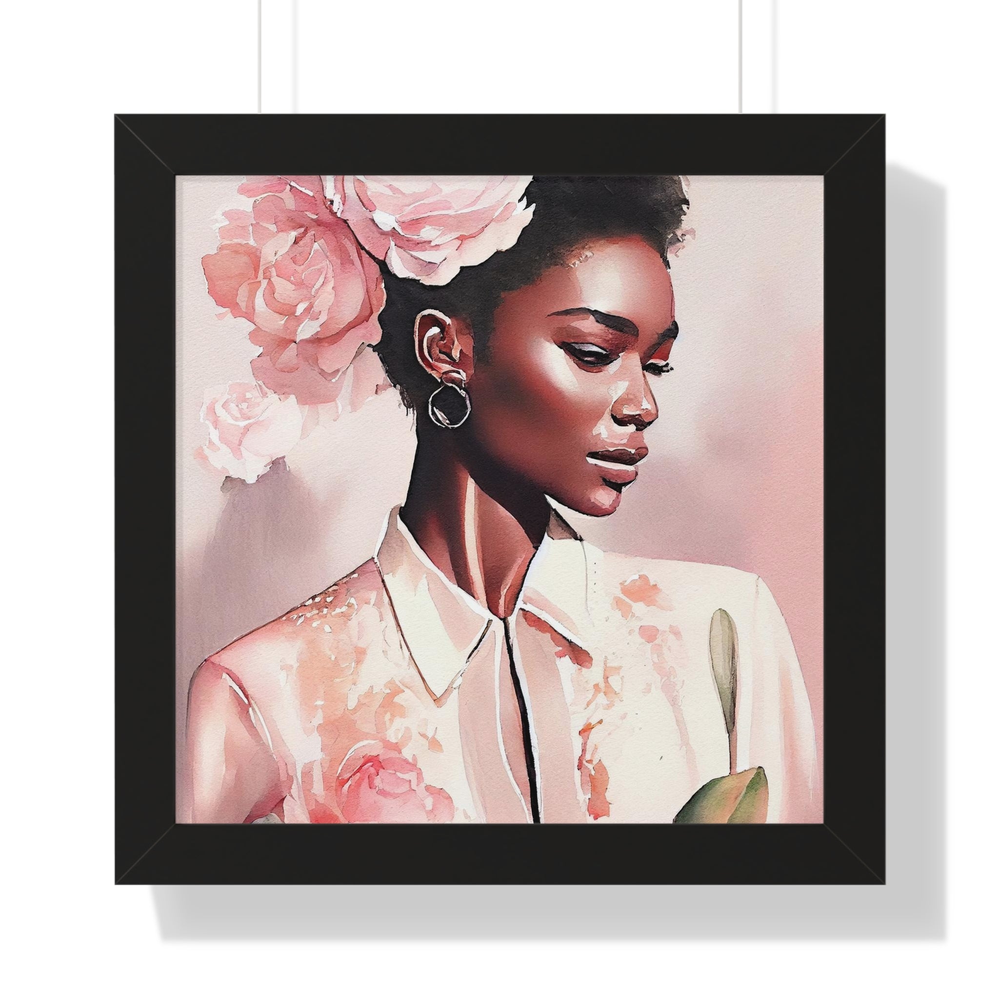 "BLACK WOMAN PEONIES" Framed Vertical Poster