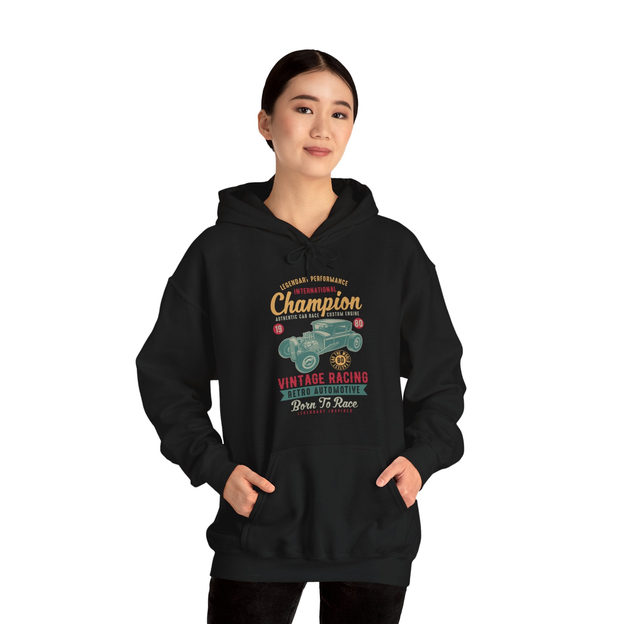 "CHAMPION VINTAGE RACING RETRO AUTOMATIVE BORN TO RACE" Unisex Heavy Blend™ Hooded Sweatshirt