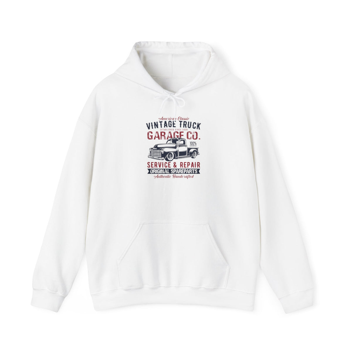 "AMERICAN CLASSIC VINTAGE TRUCK ESTABLISHED SINCE 1938 GARAGE CO. SERVICE & REPAIR ORIGINAL SPARE PARTS AUTHENTIC HANDCRAFTED" Unisex Heavy Blend™ Hooded Sweatshirt