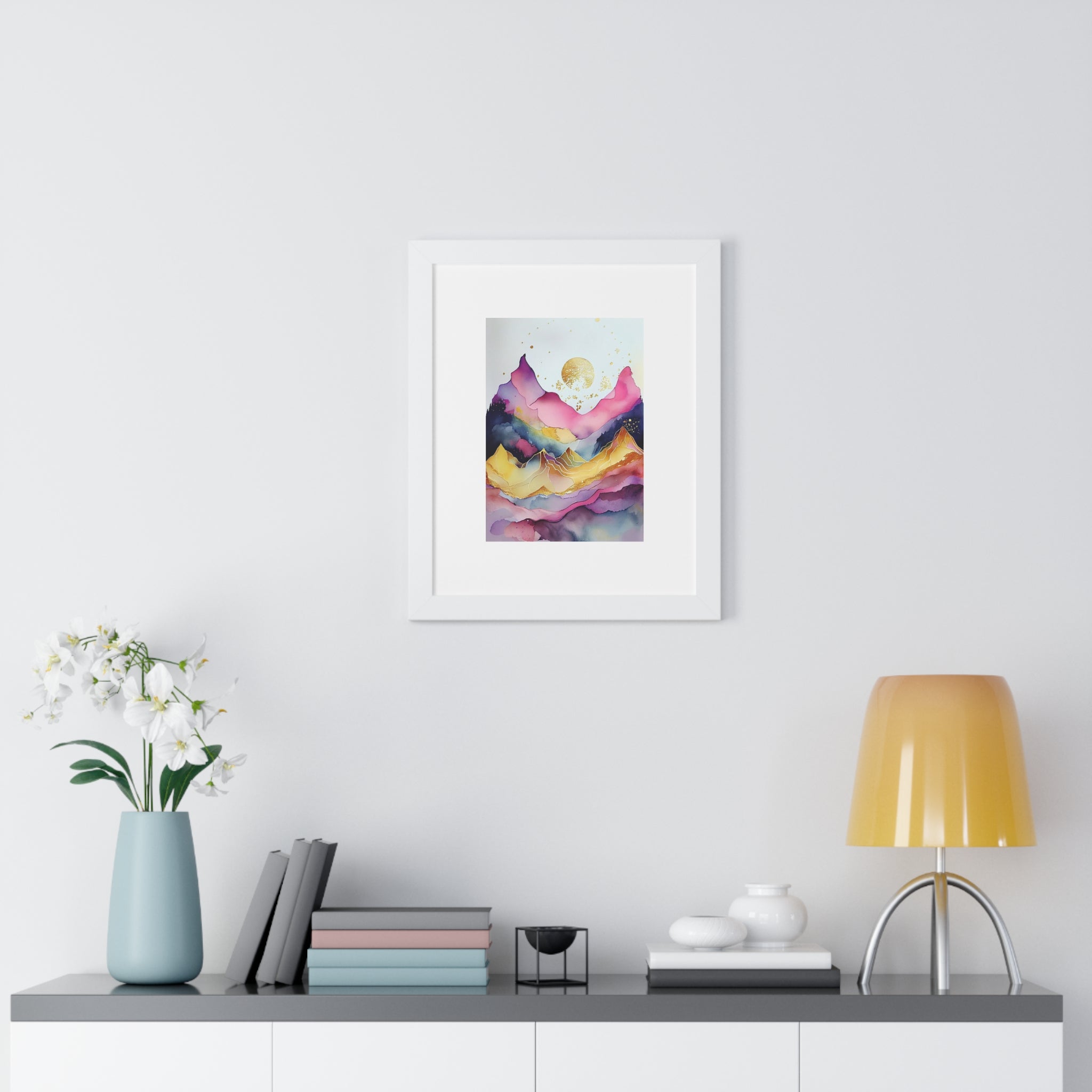 "ABSTRACT ALCOHOLIC INK MOUNTAIN" Framed Vertical Poster