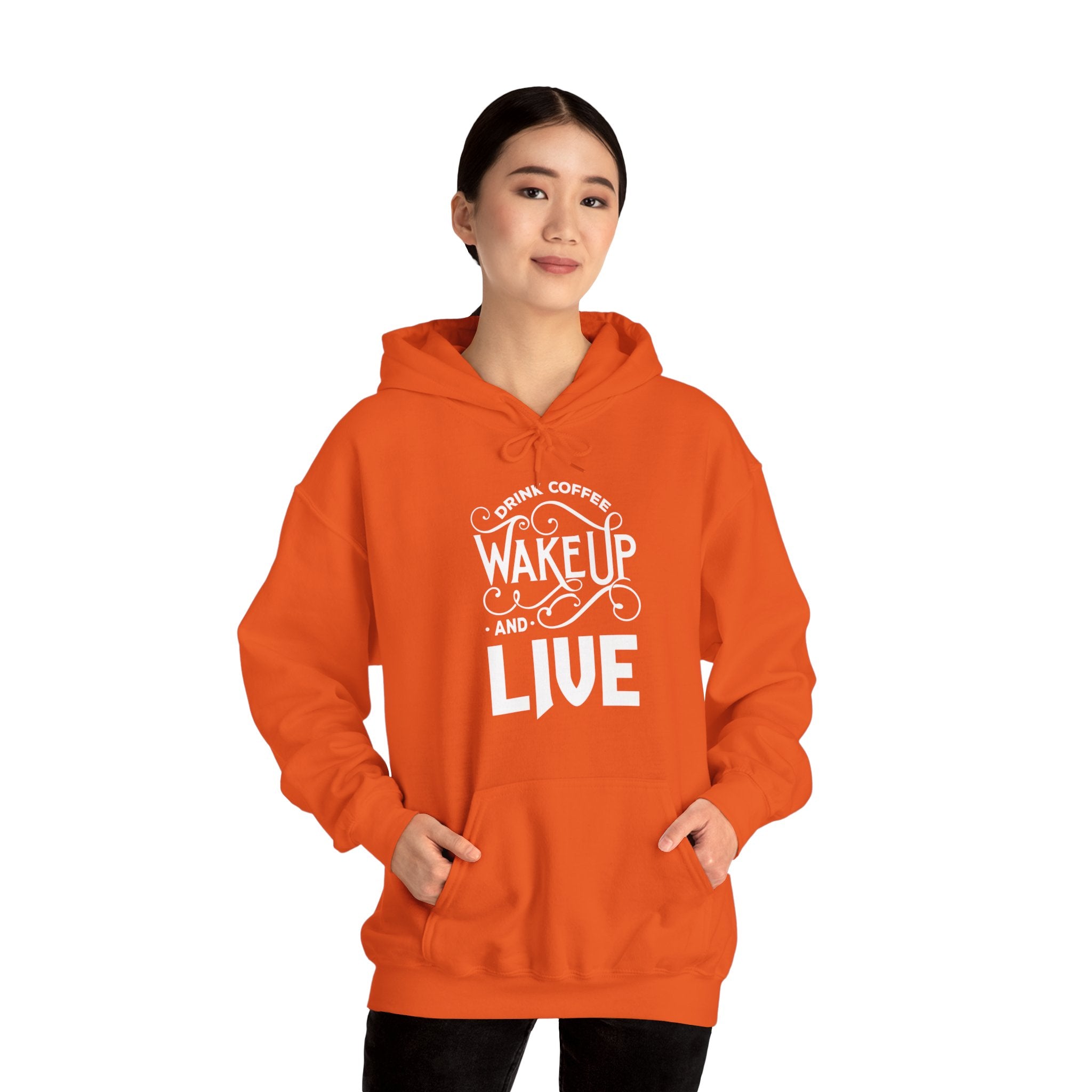 "DRINK COFFEE WAKE UP AND LIVE" Unisex Heavy Blend™ Hooded Sweatshirt