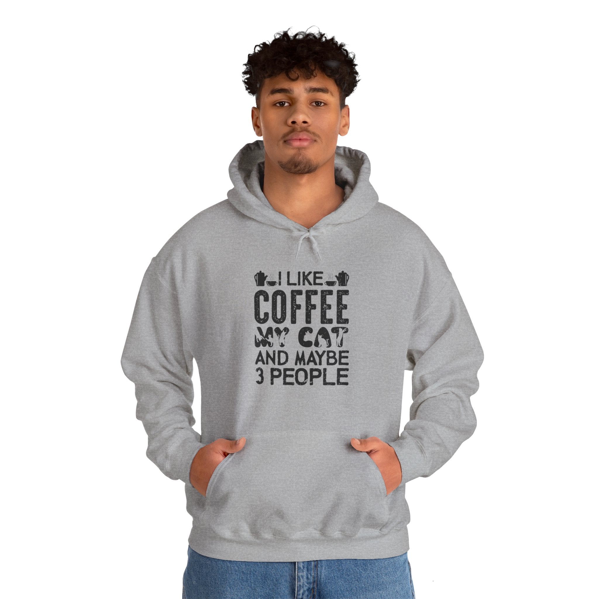 "I LIKE COFFEE MY CAT AND MAYBE 3 PEOPLE" Unisex Heavy Blend™ Hooded Sweatshirt