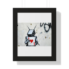 "BANKSY-STYLE GRAFFITI OF A ROBOT PLAYING CARDS" Framed Vertical Poster