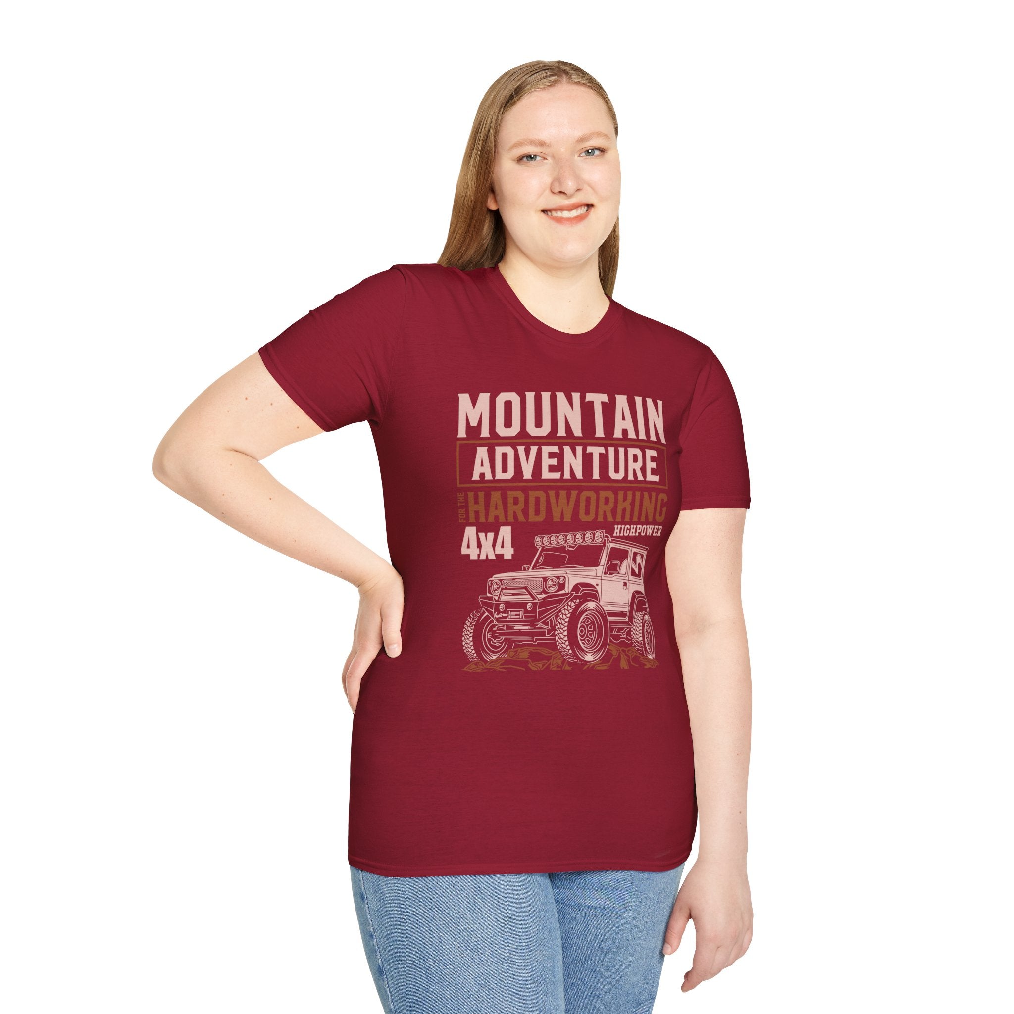 "MOUNTAIN ADVENTURE HARDWORKING 4X4" Unisex Soft style T-Shirt