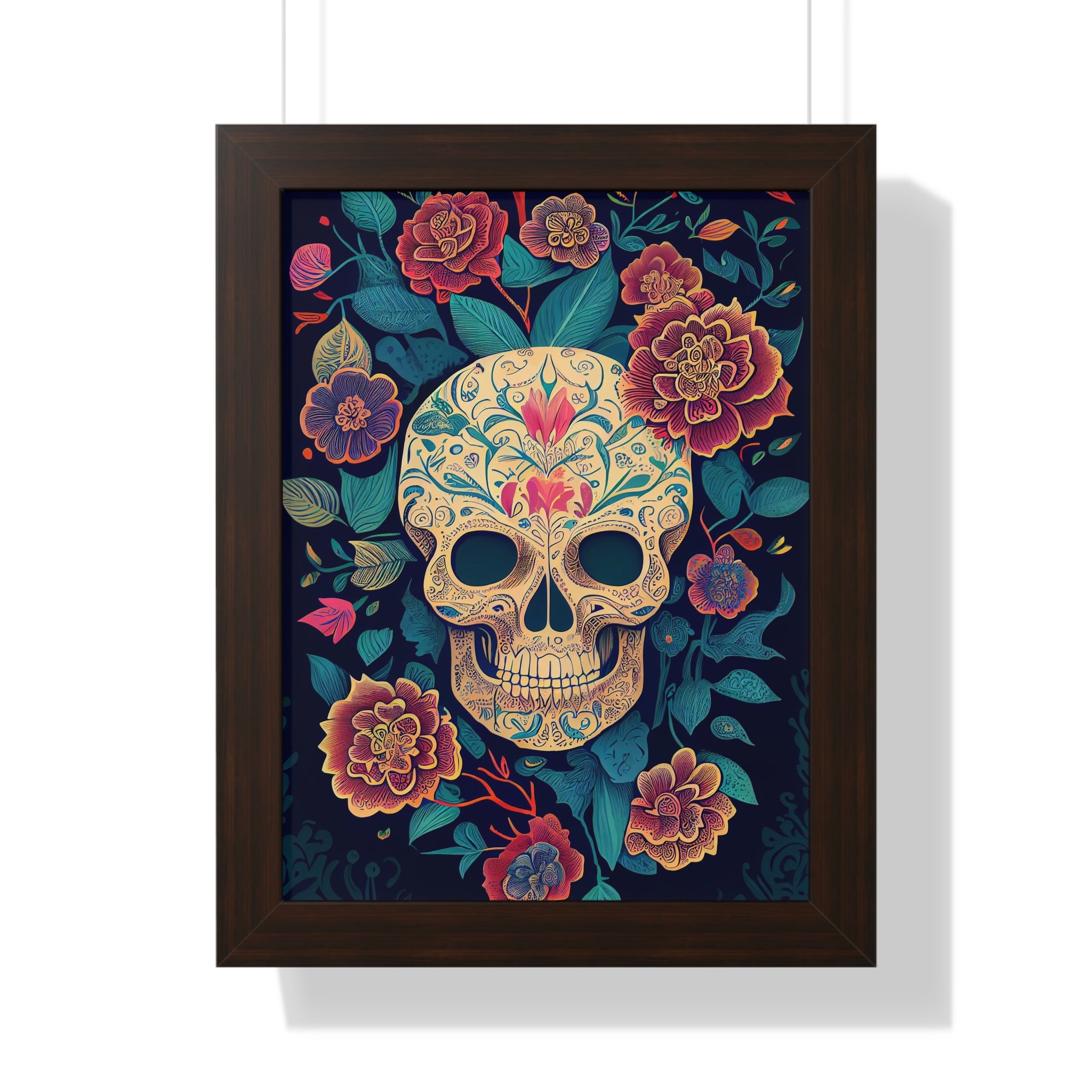 "BEIGE CHINOISERIE SUGAR SKULL" Framed Vertical Poster