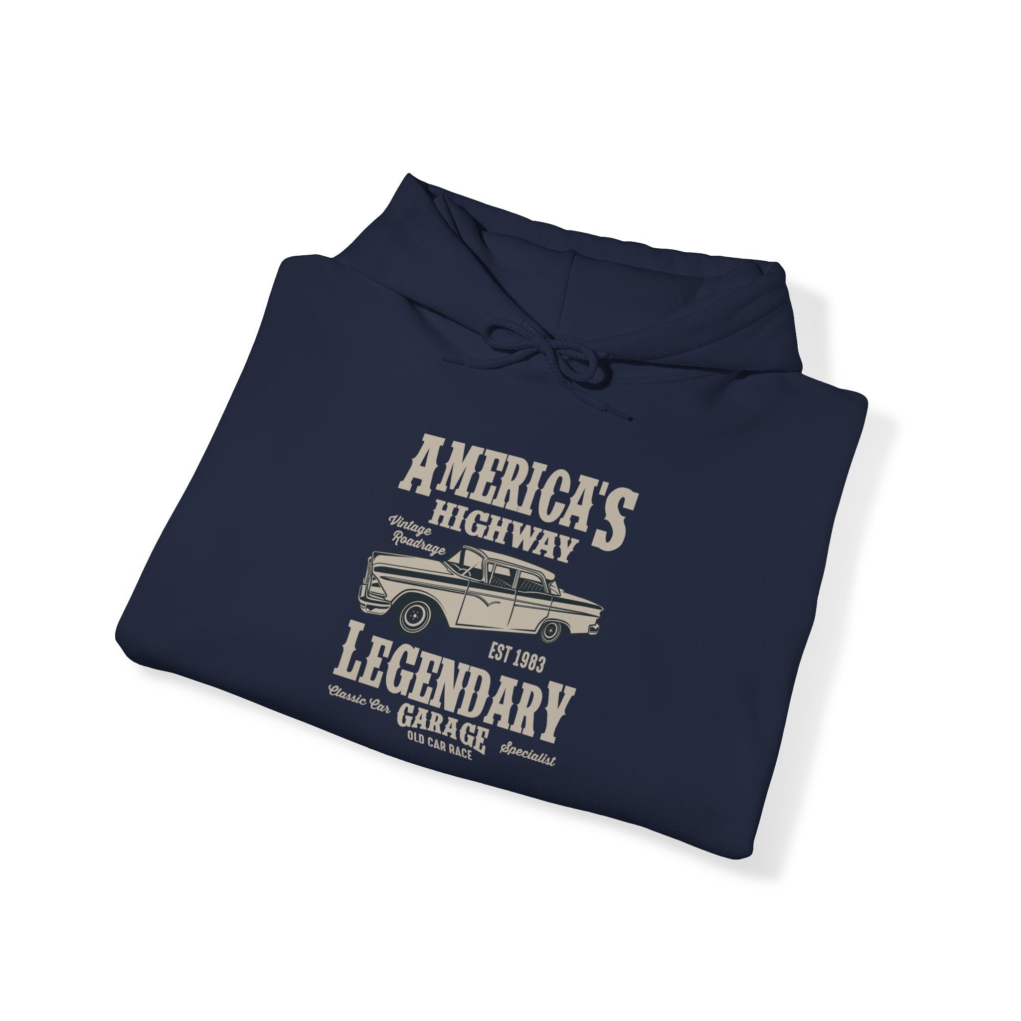 "AMERICA'S HIGHWAY LEGENDARY GARAGE" Unisex Heavy Blend™ Hooded Sweatshirt