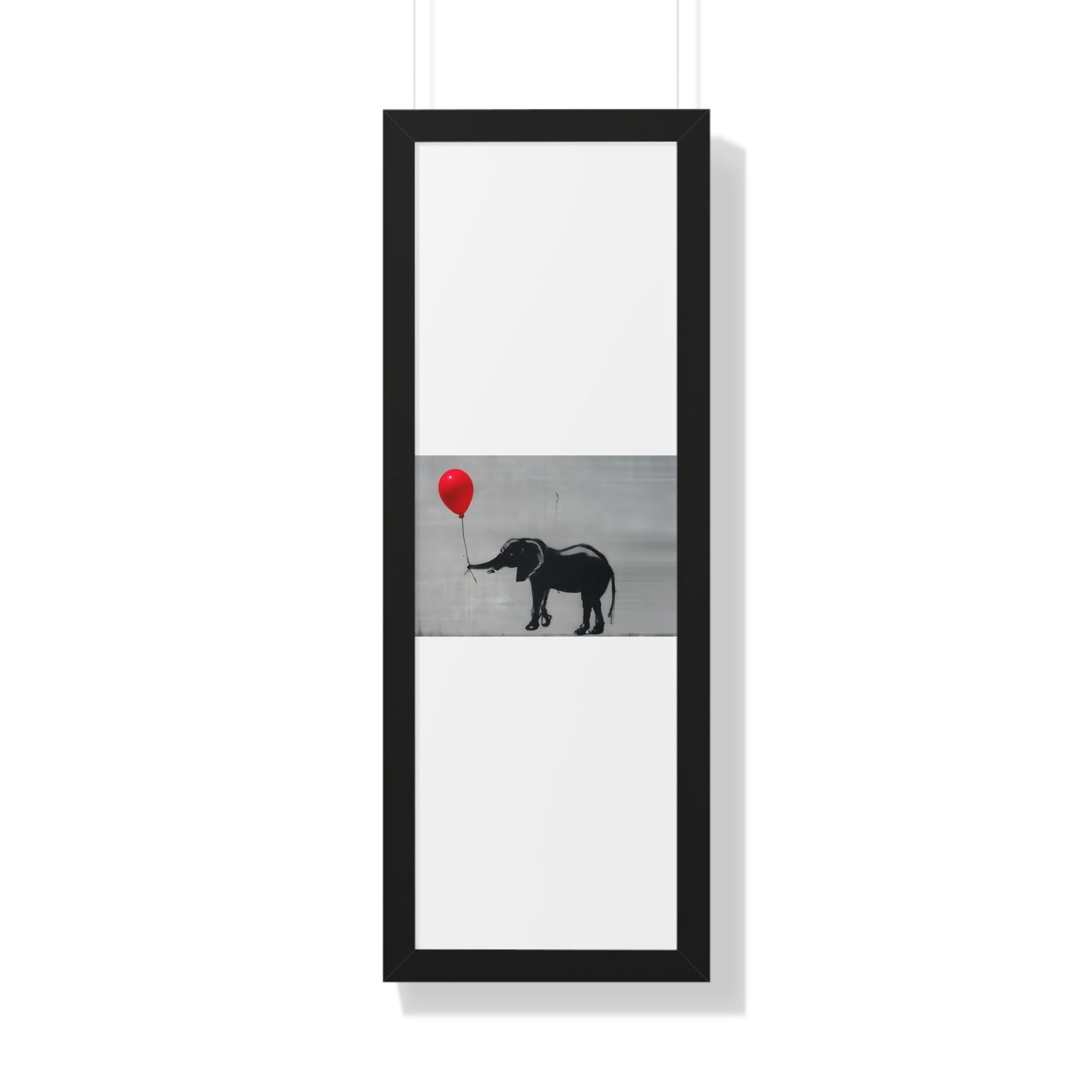 "BANKSY-STYLE ELEPHANT HOLDING A RED BALLOON" Framed Vertical Poster