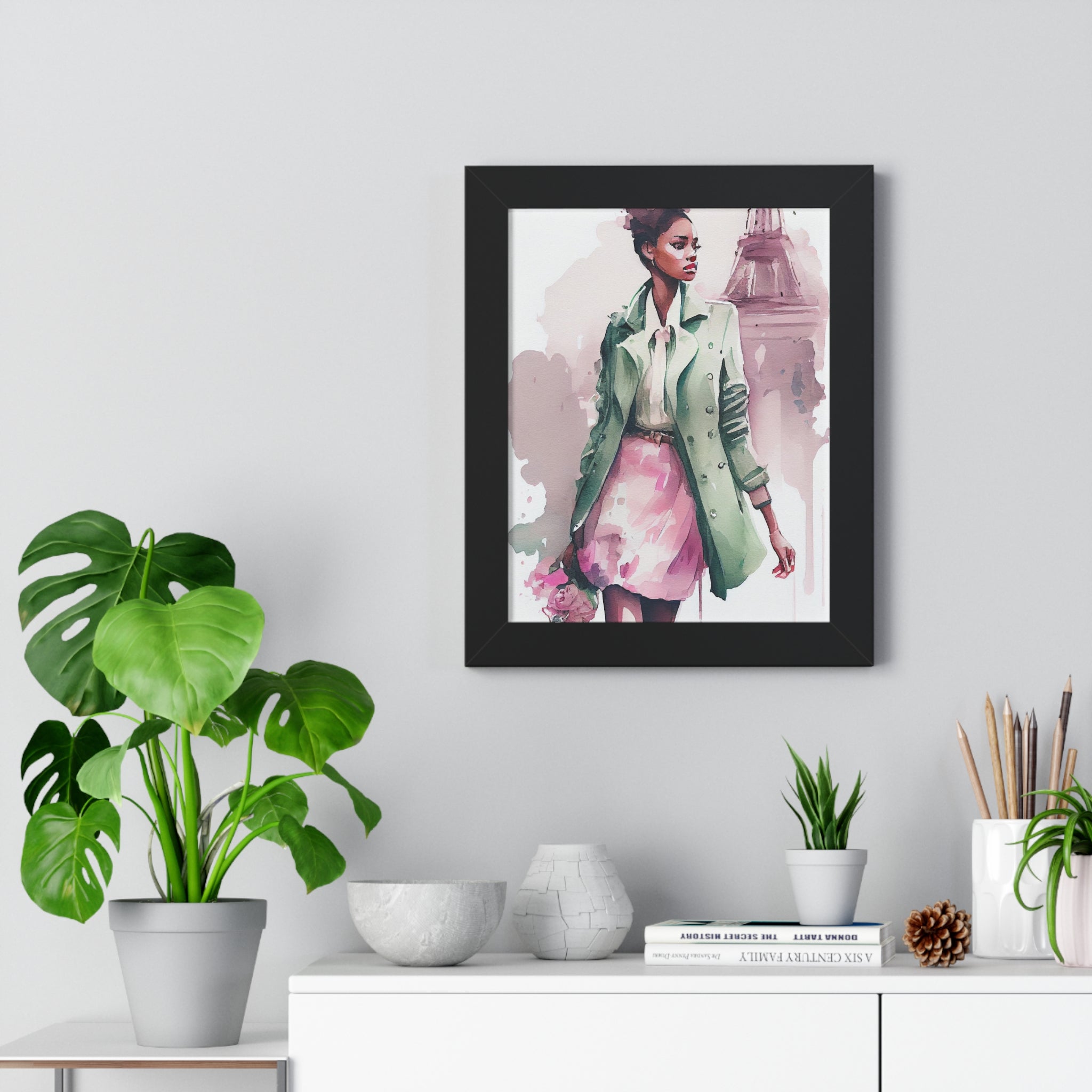 "BLACK WOMAN PARIS STREETS" Framed Vertical Poster