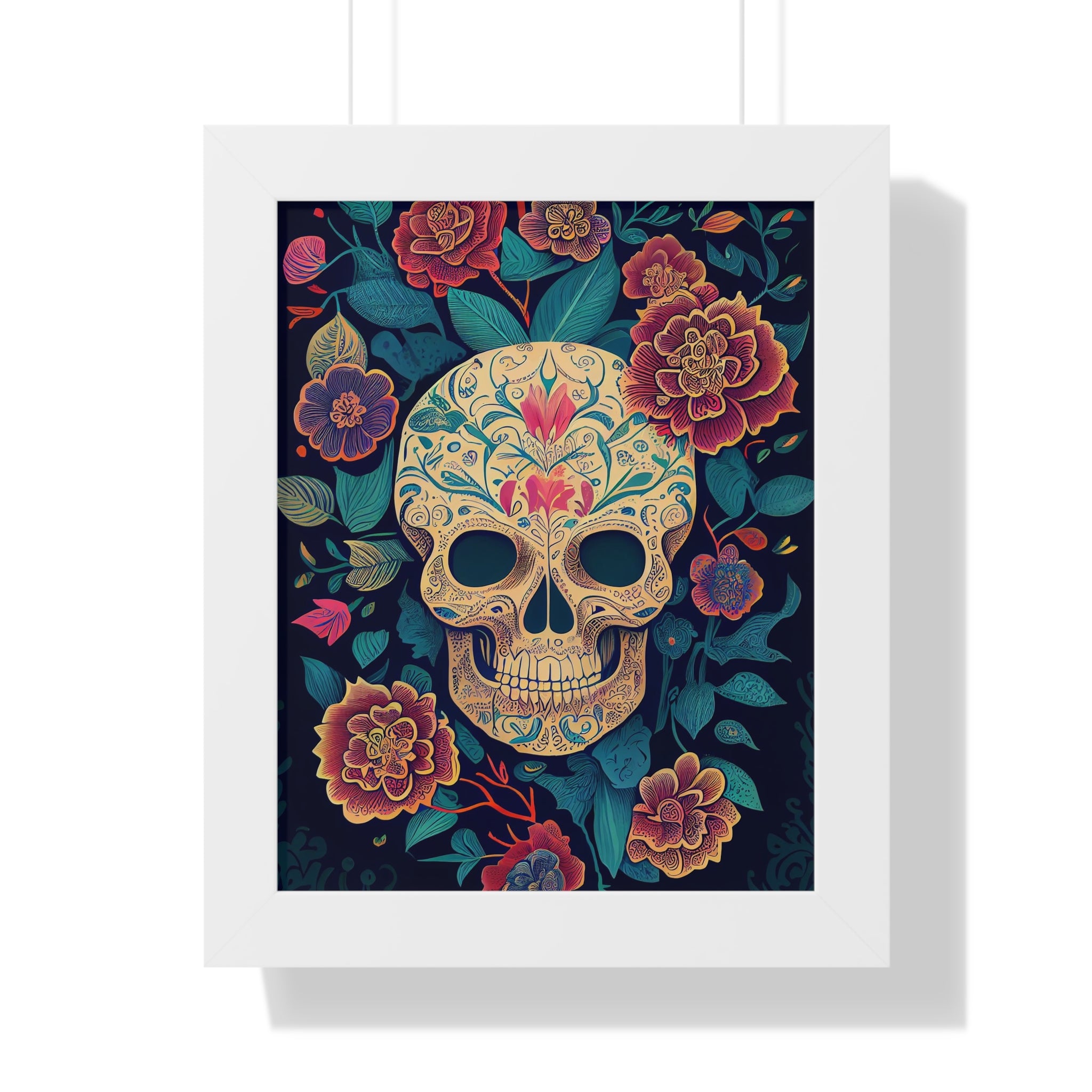 "BEIGE CHINOISERIE SUGAR SKULL" Framed Vertical Poster