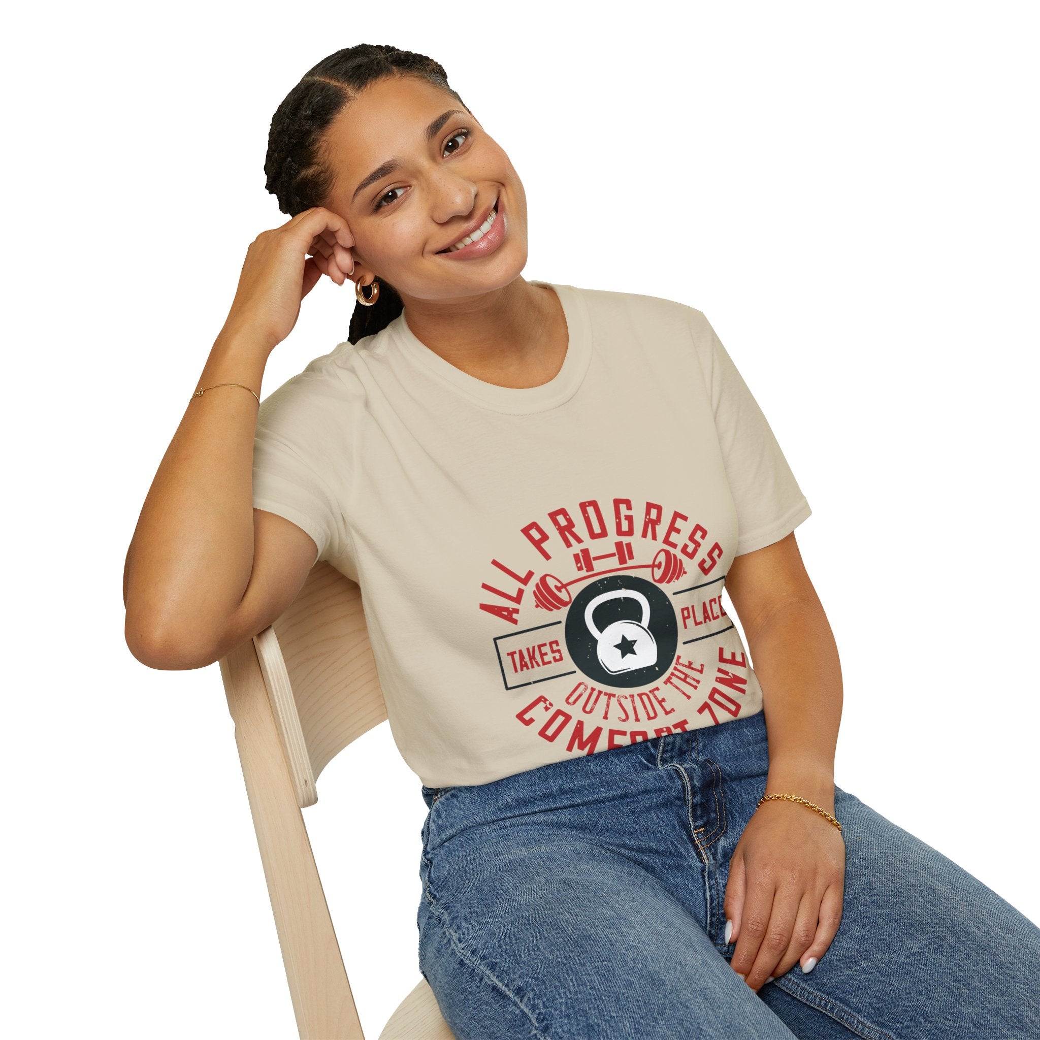 "All ProgressTakes Place Outside Of Comfort Zone" Unisex Soft style T-Shirt