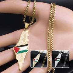 Palestine Israel Map Pendant Necklaces For Men Women Stainless Steel Gold Color Palestinians Ethnic Map Jewelry Gifts