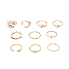 Bohemian Fashion Star Moon Love Pearl Leaf 10-Piece Ring